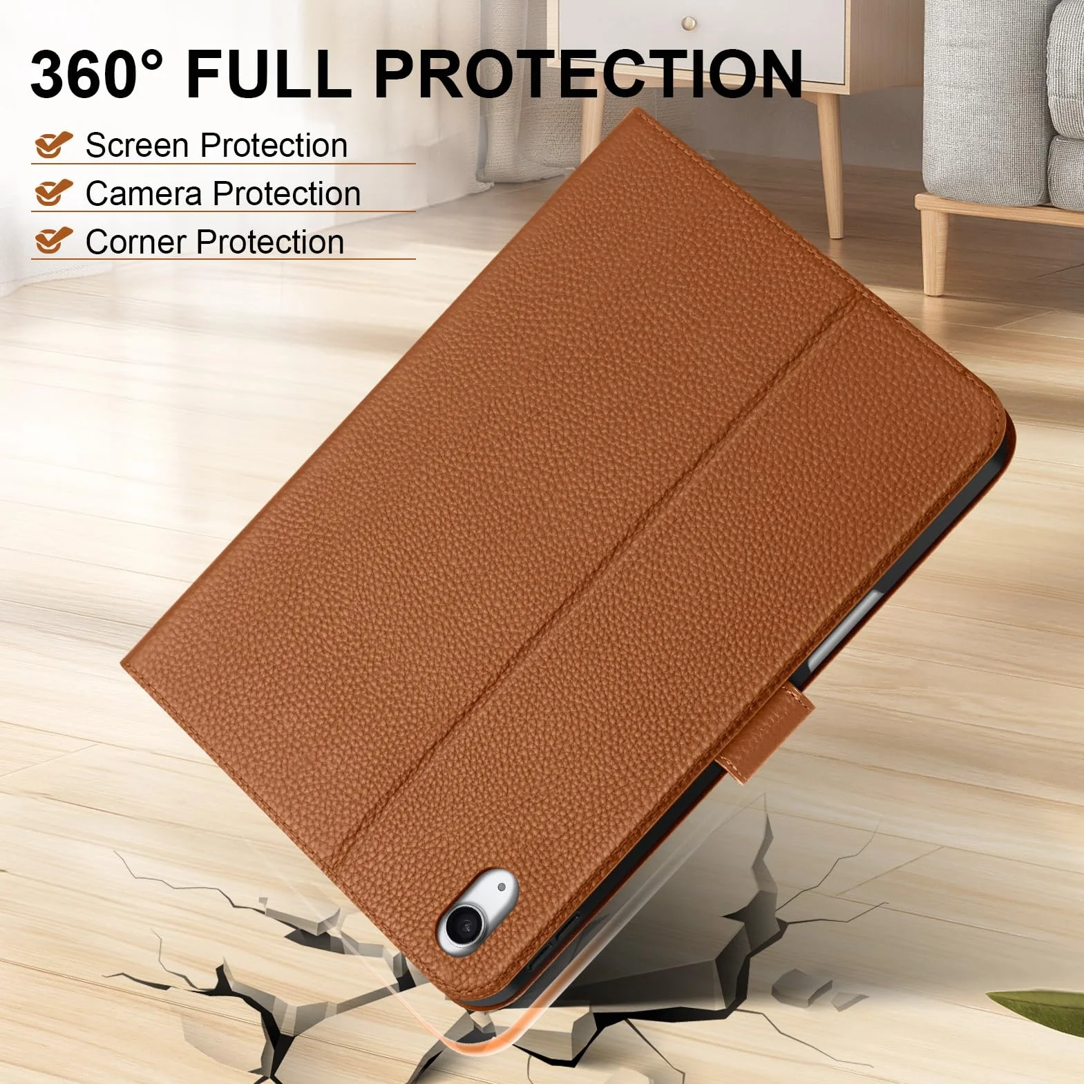 Etui z prawdziwej skóry do iPada Air 27.9 cm M4/M3/M2, 5./4. generacji 27.7 cm | Uchwyt na ołówki, regulowany stojak, zamknięcie magnetyczne, osłona automatycznego budzenia/uśpienia, brązowy