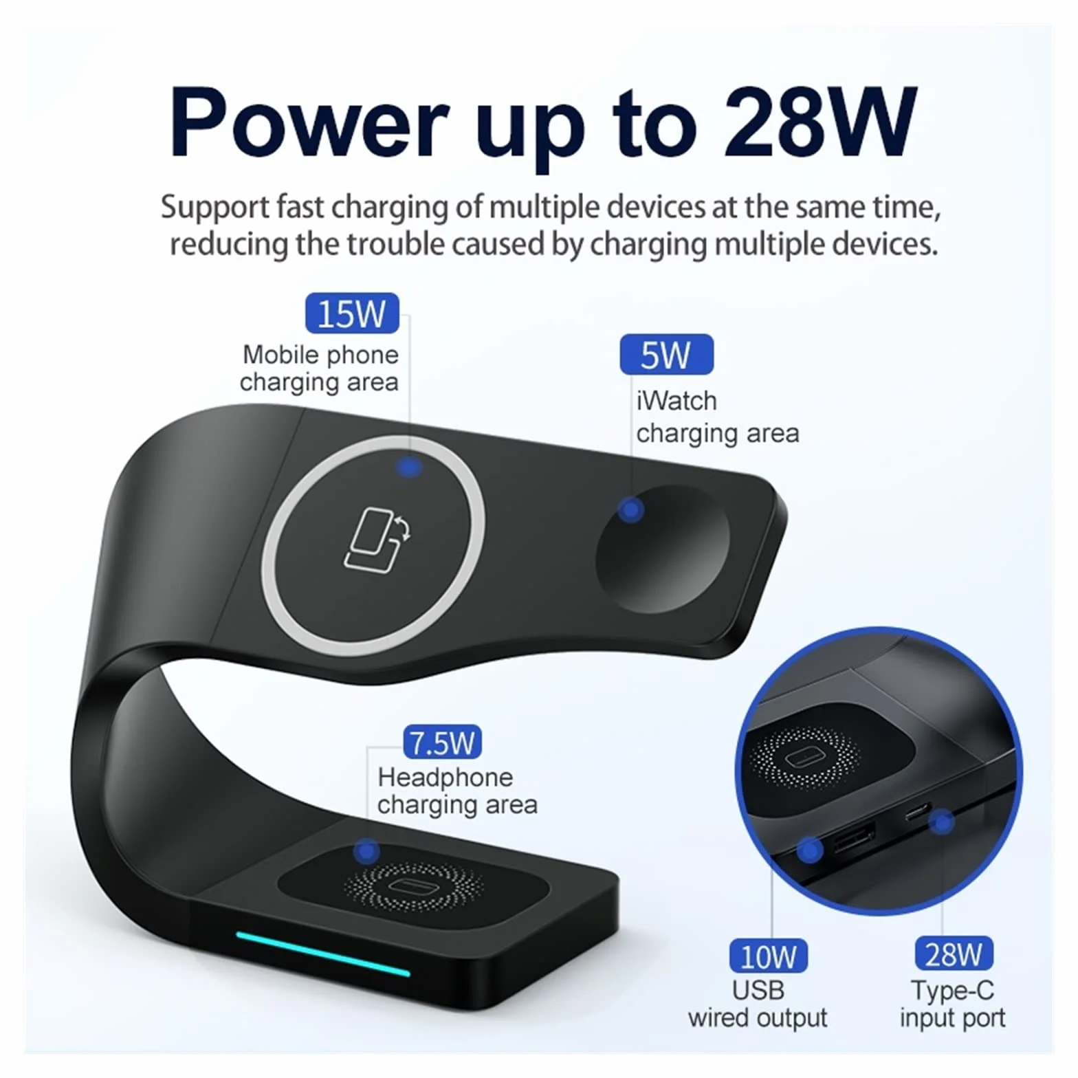 Magnetyczna podstawka ładująca bezprzewodowa 15W indukcyjna uniwersalna stacja dokująca IP14 do szybkiego ładowania słuchawek do telefonu(Black 20W Charger)