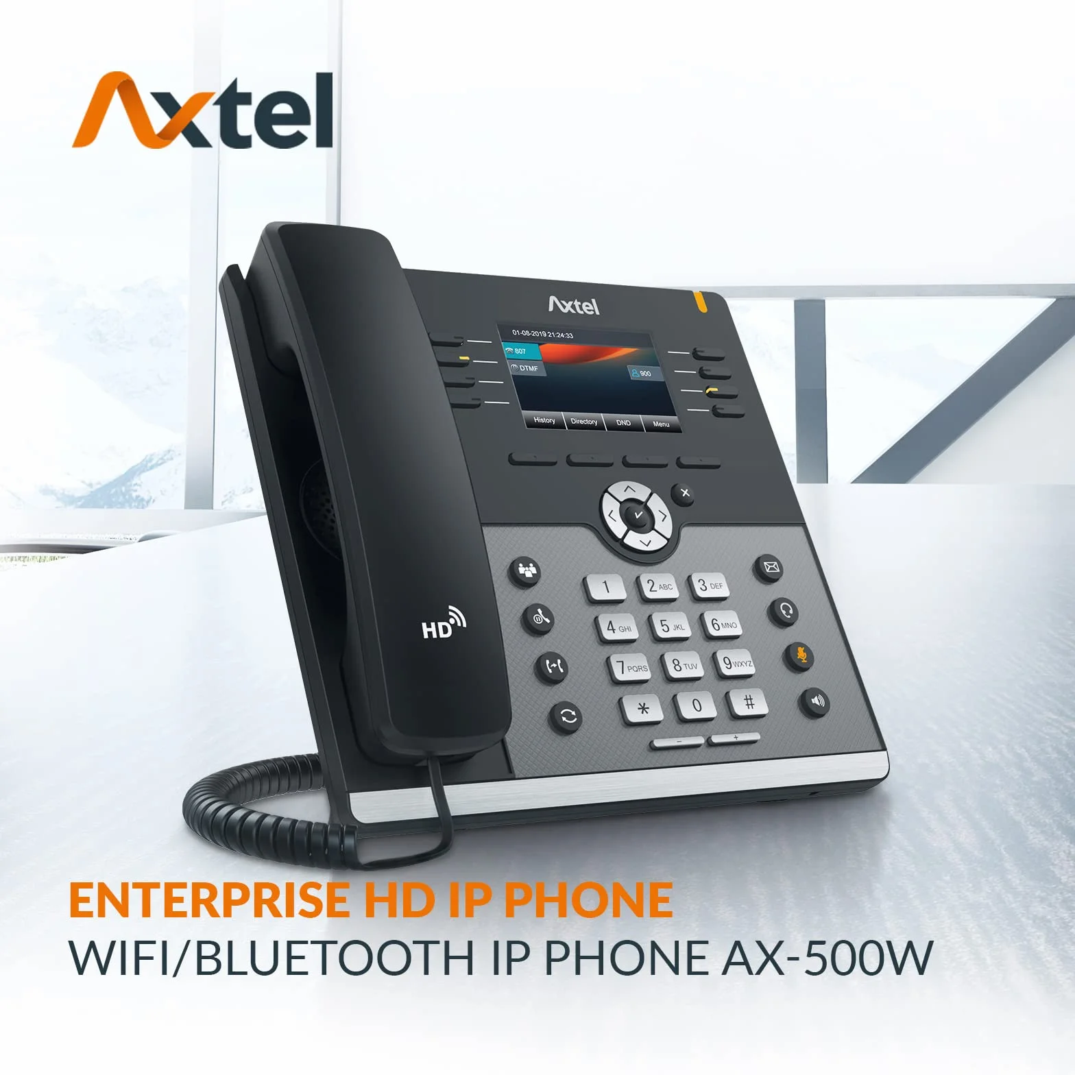 HEADSETS, IP-Telefon AX-500W, Enterprise HD, WiFi/Bluetooth IP Phone, Bis zu 12 SIP-Konten, 5-Wege-Konferenzen, Voicemail, Paging, 5’’ 480×320 Farbdisplay mit, Kundenservice