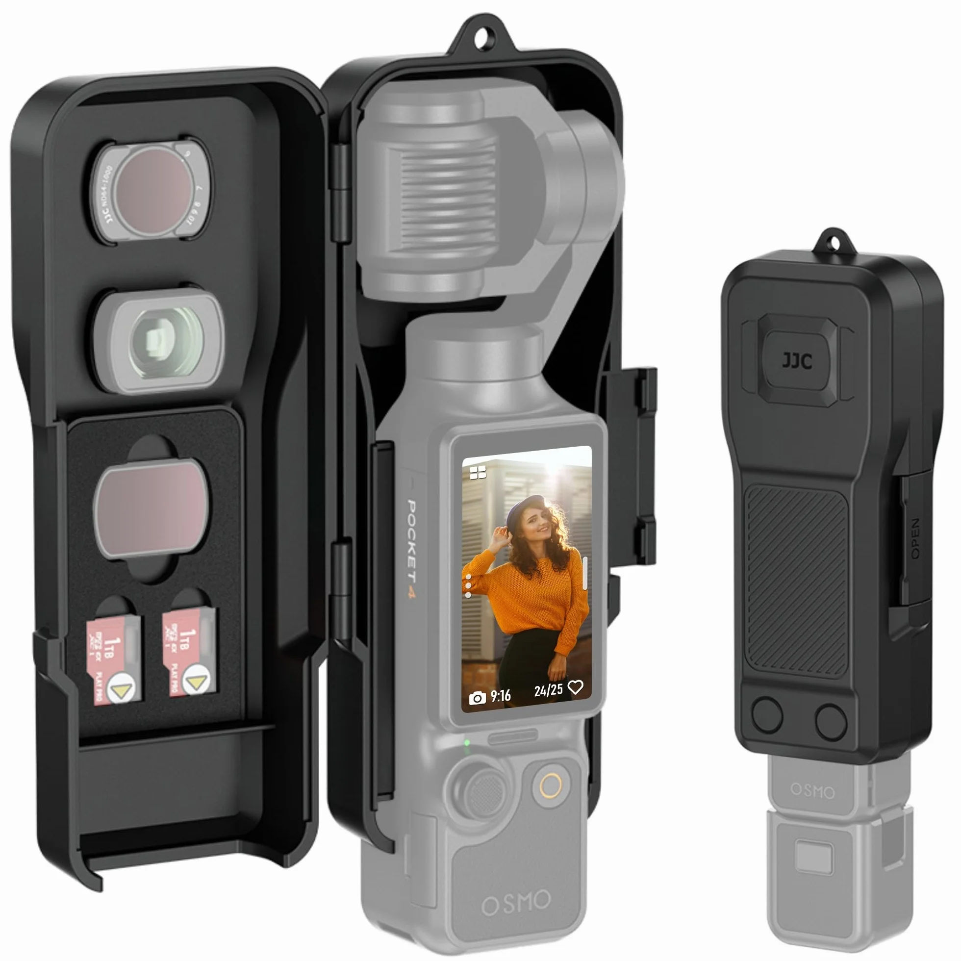 JJC Osmo Pocket 4 3 etui ochronne, twarde pudełko do przechowywania do DJI Osmo Pocket 4 3 i filtra (czarne)