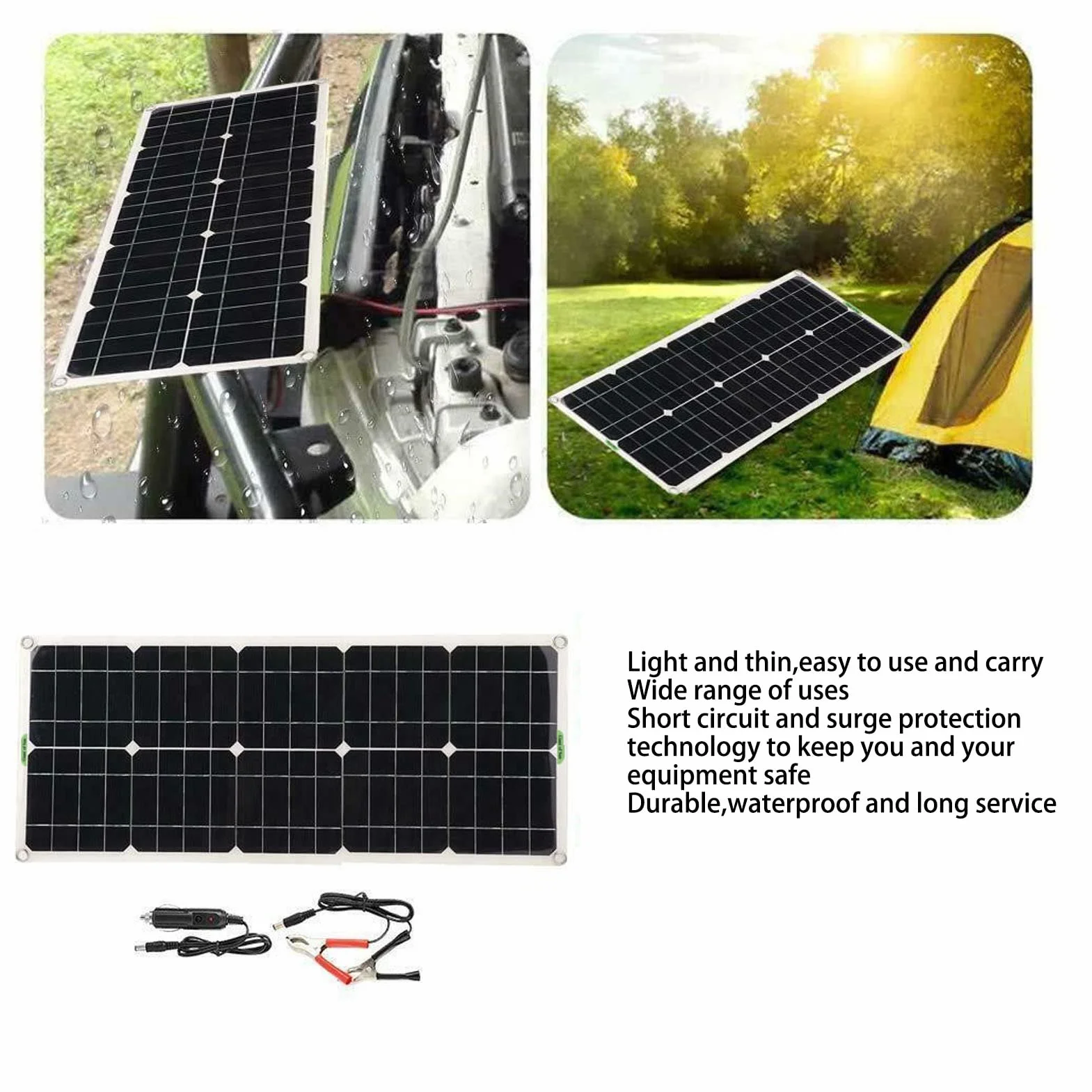 Ładowarka do paneli słonecznych, 18 V 100 W Wodoodporny panel do ładowania słonecznego z zewnętrzną ładowarką USB Wysokowydajne ładowarki do ogniw słonecznych Power Bank Zewnętrzny akumulator do samoc