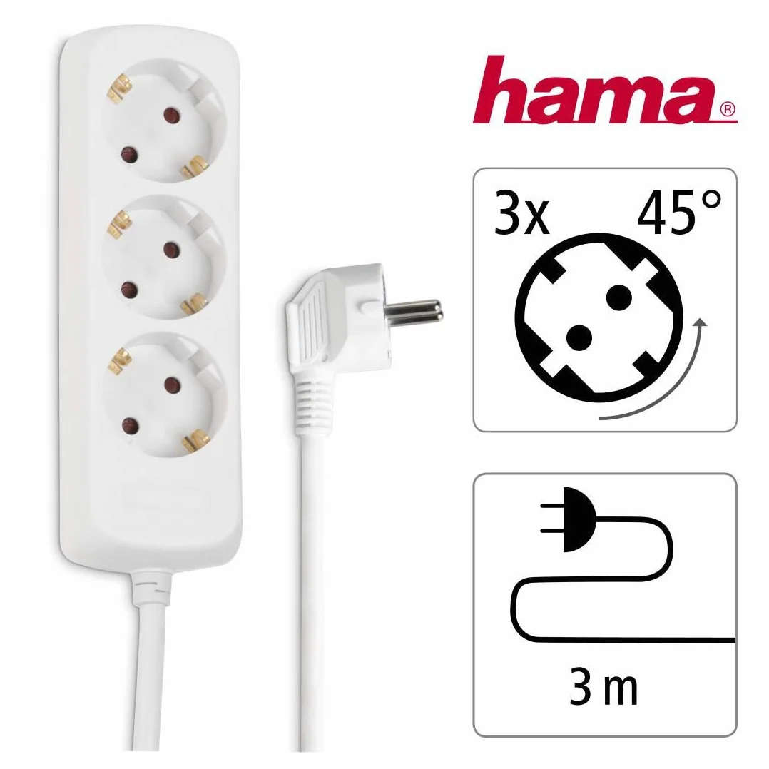 Hama 00030569 Potrójne Gniazdo Wtykowe 230 V, Biały 3 m