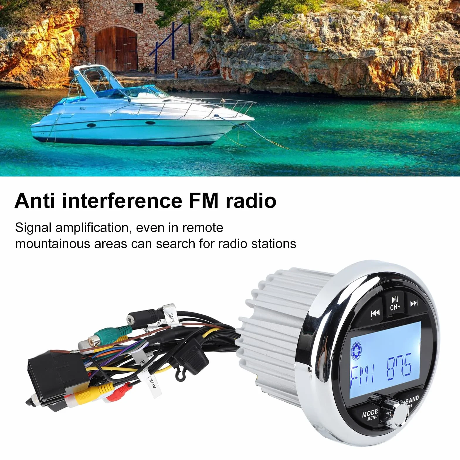 Radio morskie, morskie radio stereo, Bluetooth, 12 V, stop aluminium, pyłoszczelne, wodoodporne, bezstratna muzyka, media cyfrowe, odtwarzacz MP5 do jachtów, kamperów, łodzi