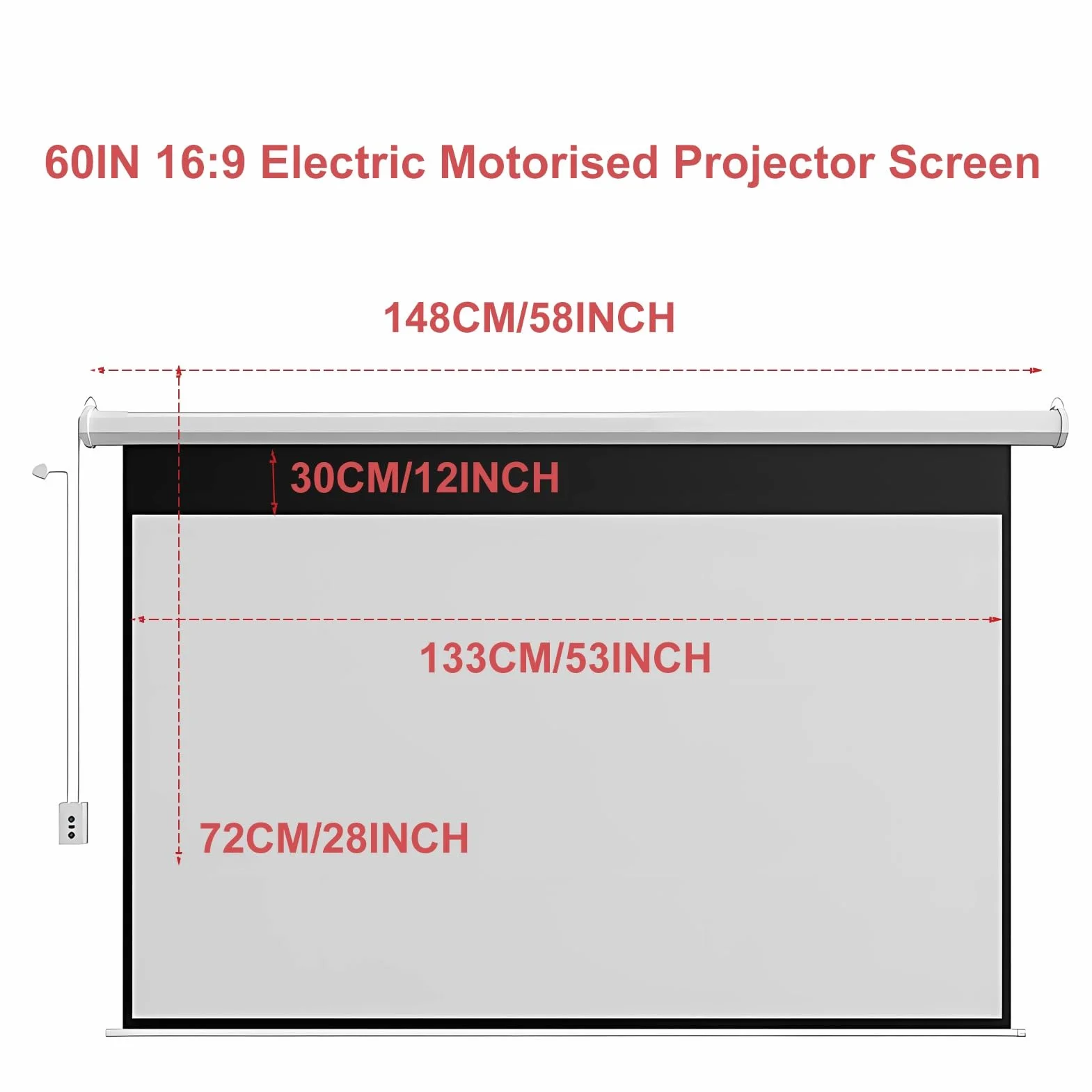 60/72/84-calowy elektryczny ekran projekcyjny 4K HD z pilotem, montowany na ścianie lub suficie, HD, o proporcjach 16:9, do domu, kina, kina, wewnątrz(60IN)
