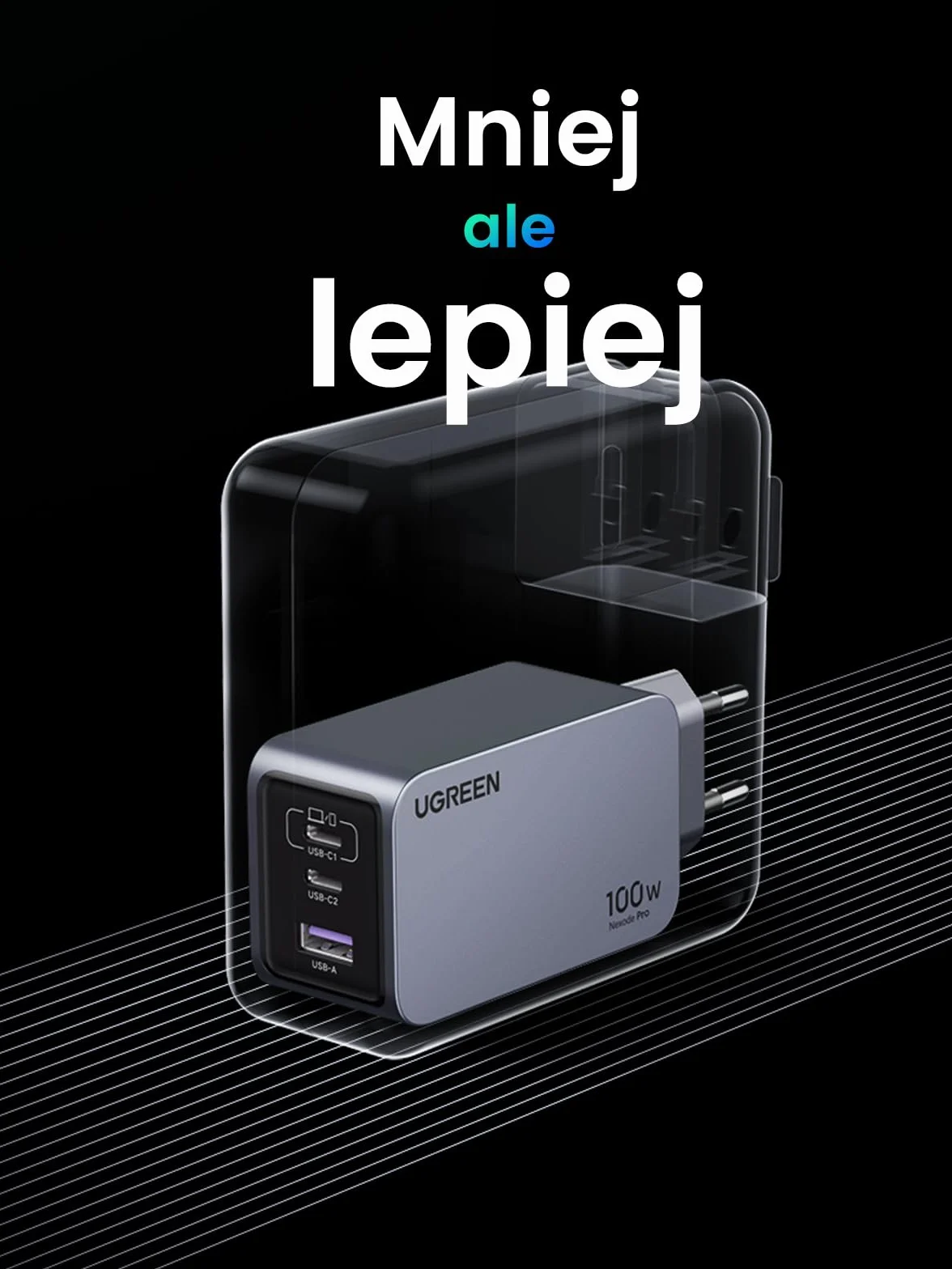 UGREEN Nexode Pro Ładowarka USB-C 100W, Mini GaN Charger, 3 portami | Szybka ładowarka PPS 60 W, kompaktowa i przenośna, kompatybilna z MacBook Pro/Air/Neo, iPadem, iPhonem 17, Galaxy S26 Ultra