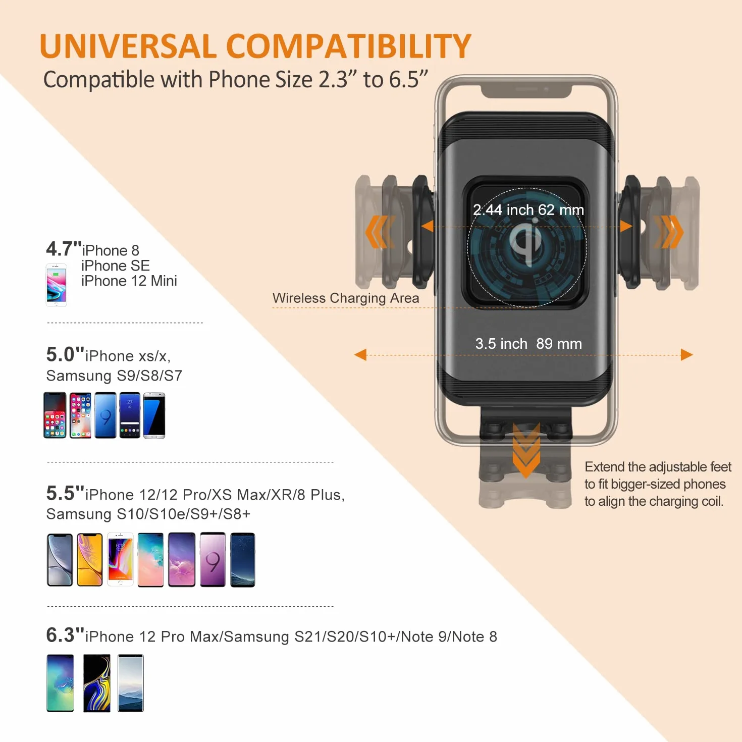 Wefunix 15W Szybka bezprzewodowa ładowarka samochodowa Qi uchwyt automatyczny czujnik zaciskowy uchwyt na telefon kompatybilny z iPhone 15 14 13 12 11 XS SE 8 Samsung Galaxy S23/S22/S21/S20/Note 20/10