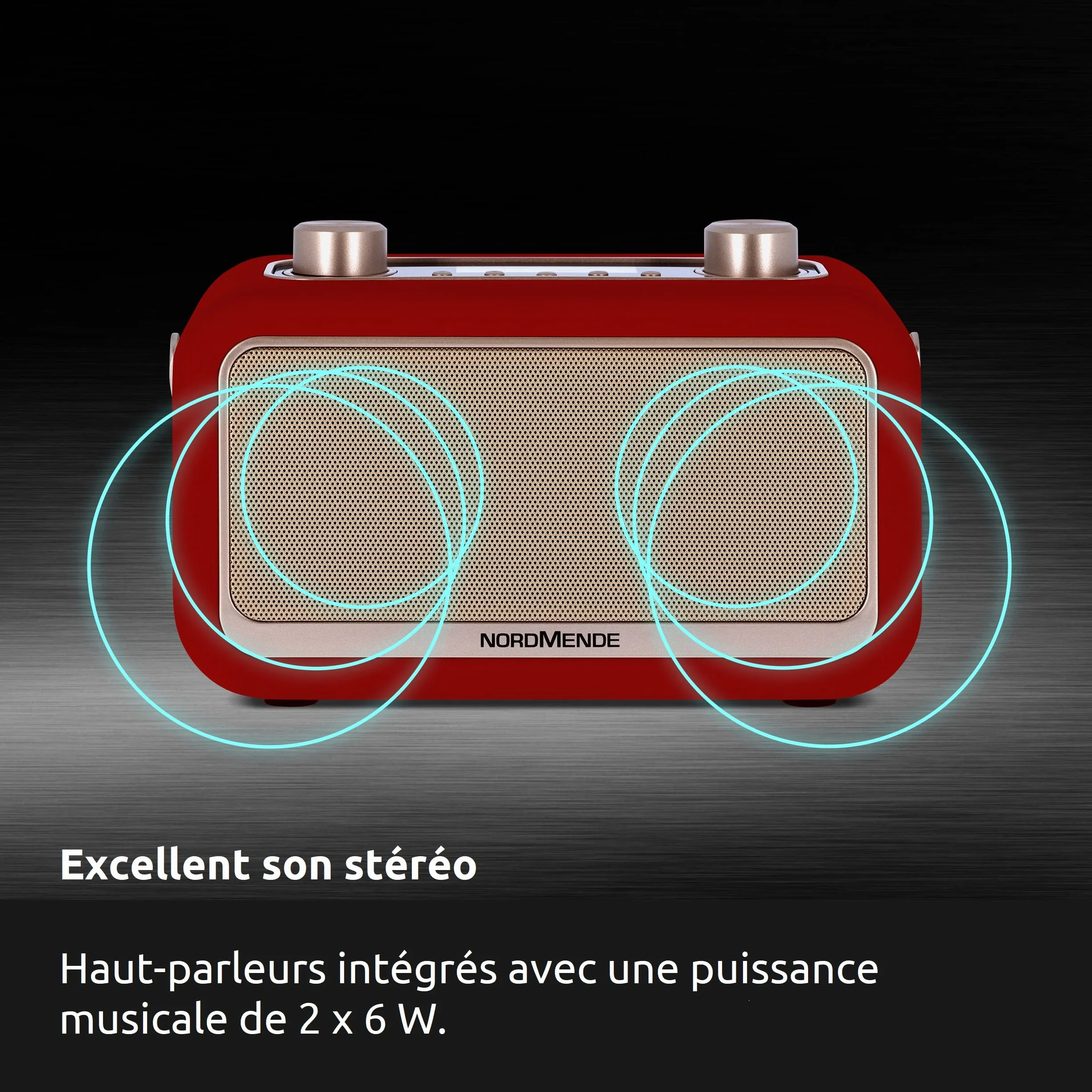 Nordmende Transita 30 – przenośne radio cyfrowe (DAB+, UKW, strumieniowe przesyłanie dźwięku przez Bluetooth, budzik, godzina, pamięć ulubiona, wyświetlacz LCD, złącze słuchawkowe, 2 głośniki stereo 3 W), kolor czerwony