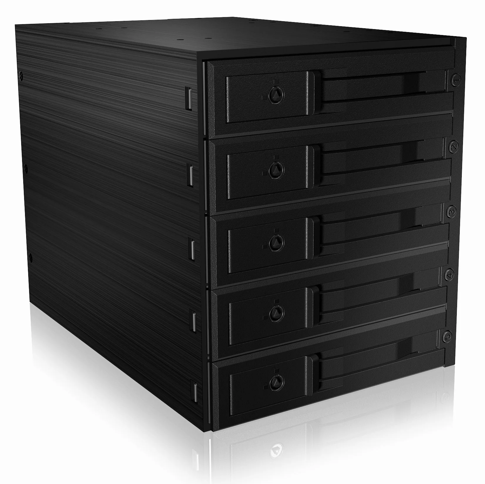 ICY BOX Wyjmowana obudowa płyty montażowej do HDD, 5 x 3,5 cala w stojaku 7,6 x 13,3 cm, SATA III, wentylator, IB-565SSK