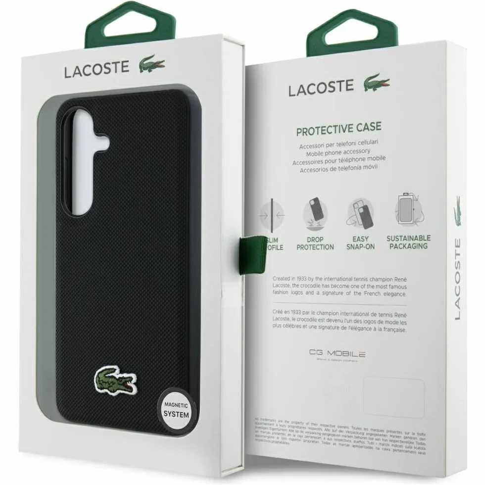 CG MOBILE Lacoste Iconic Petit Pique Woven logo kompatybilne z MagSafe etui do Samsung Galaxy S25 (czarne)