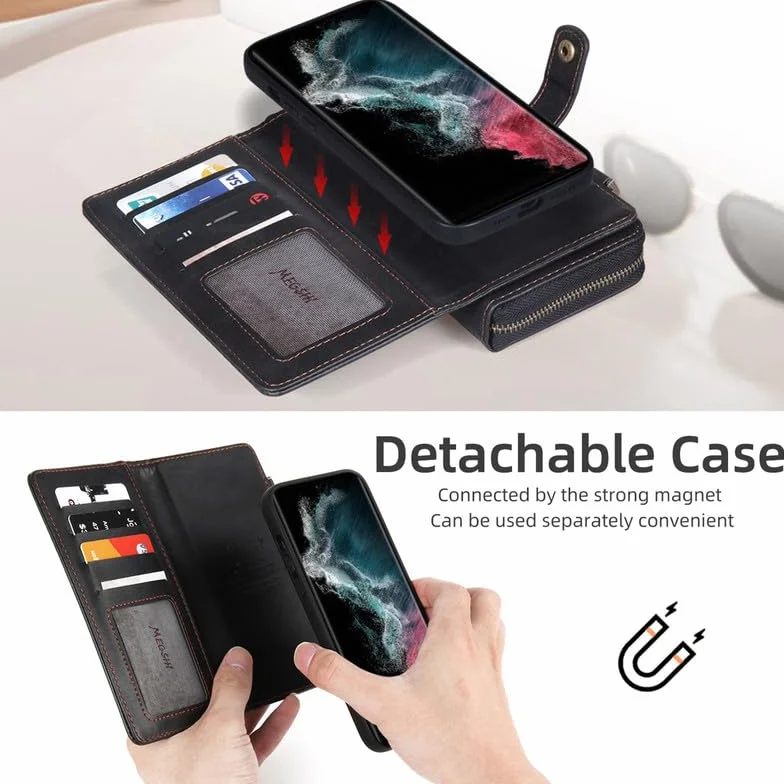 Galaxy S23 Plus Wallet Case 【Zdejmowany portfel 3 w 1, wielofunkcyjny】 magnetyczne etui ze skóry PU, etui z klapką, portfel do Samsung Galaxy S23+ Plus 6,6" - czarne