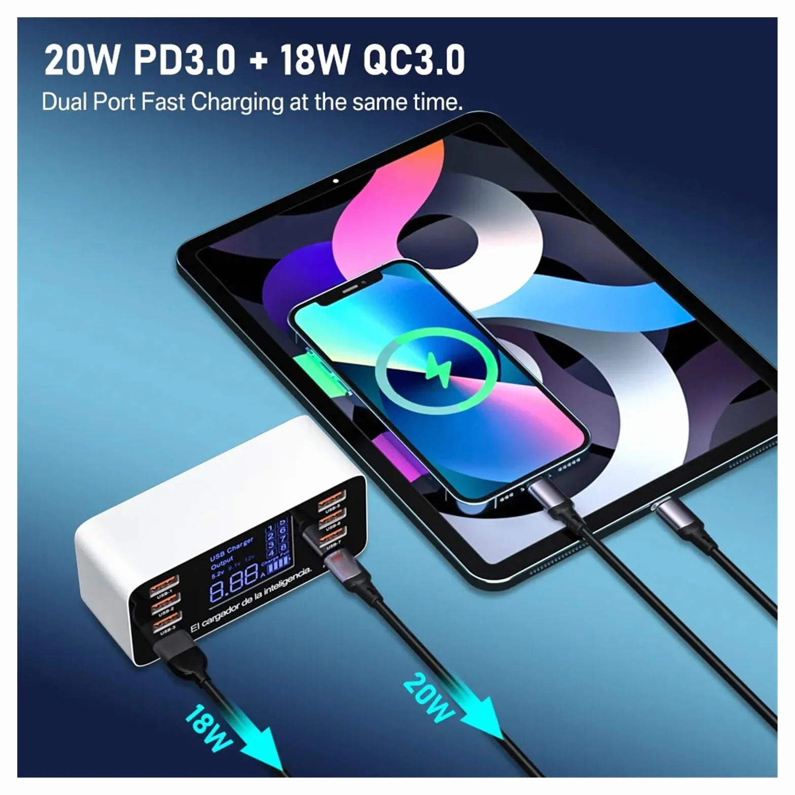 Szybkie ładowanie 60 W QC 3.0 4.0 Adapter ładowarki USB USB C Ładowarka Szybka ładowarka do tabletu telefonicznego Uniwersalna kompatybilność(40W QC3.0)