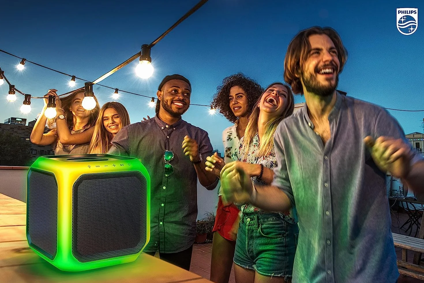 Philips TAX7207/10 Głośnik Imprezowy Bluetooth, Czas Odtwarzania 12 Godzin, Oświetlenie Imprezowe 360°, Bezprzewodowe Łącze Imprezowe I Akumulator