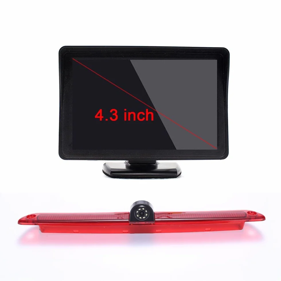 kamera cofania, światło hamowania, widok tylny, noktowizor + monitor Stand-Alone, wyświetlacz deski rozdzielczej o przekątnej 10,9 cm (4,3 cala) do samochodów dostawczych Benz Sprinter VW Crafter T5 (model 3 = kamera + monitor LCD 4,3")