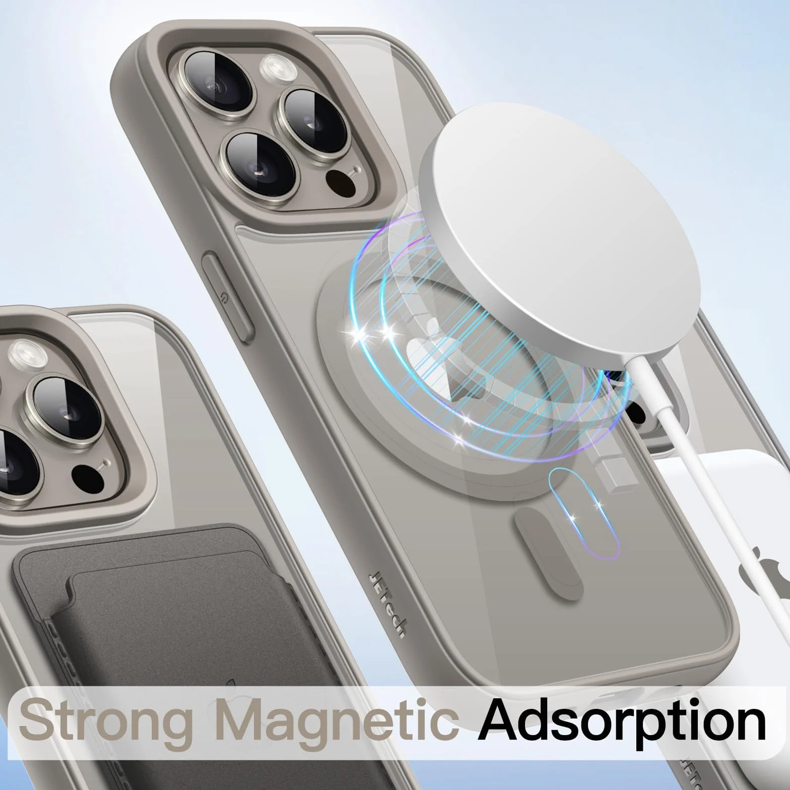 JETech Magnetyczne Etui dla iPhone 15 Pro 6,1 Cala Kompatybilne z MagSafe, Odporny na Wstrząsy Osłona, Jednokolorowa Matowe TPU Ramka, Odporny na Zarysowania Przejaśniać Tył (Tytan Naturalny)