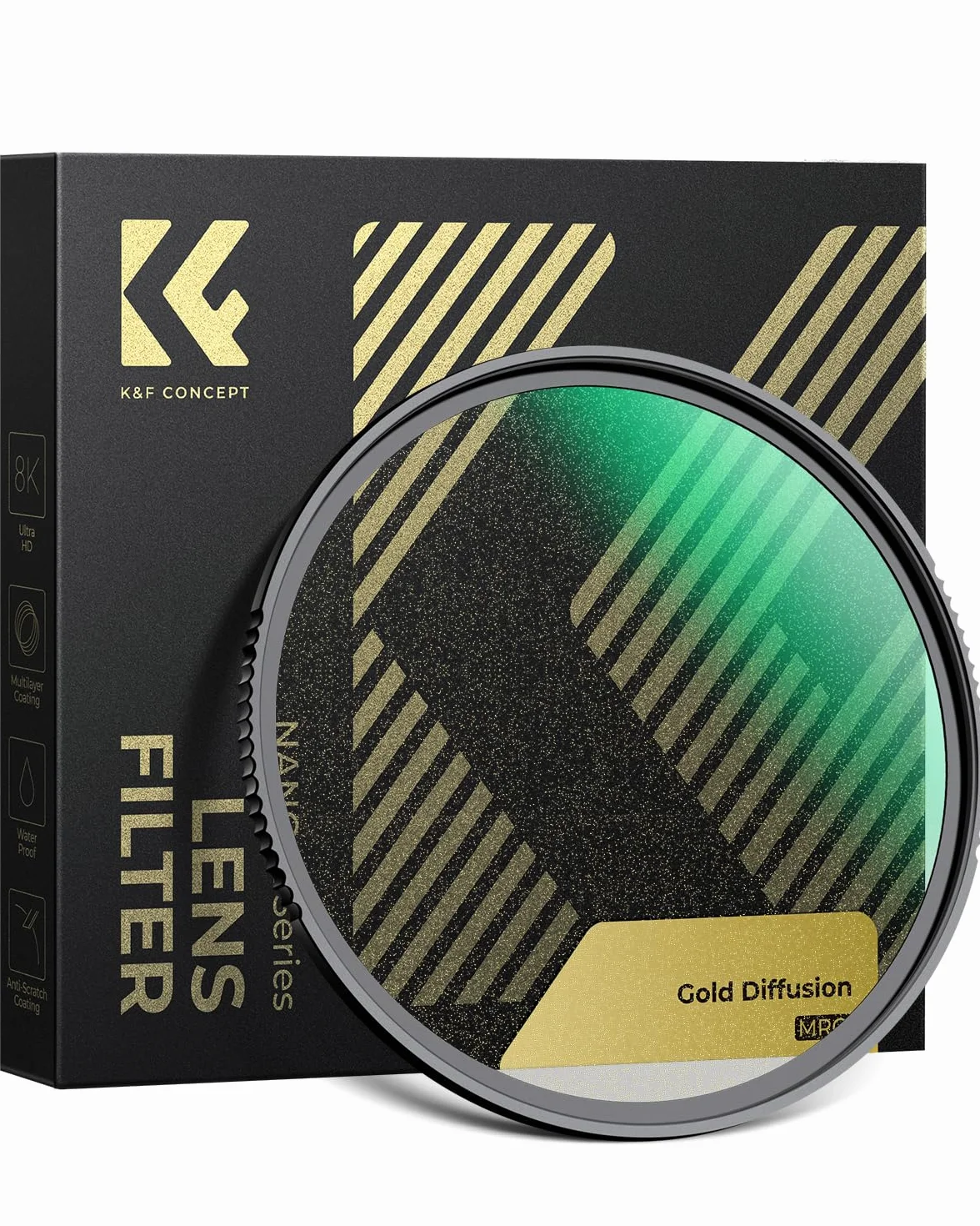 K&F CONCEPT 49 mm Gold Diffusion 1/4 filtr ciepłe pasemka styl vintage | Mist Soft Glow Cinematic Effect for Golden Hour Landscape Podświetlany portret, filtr obiektywu aparatu Nano-X Series FE712