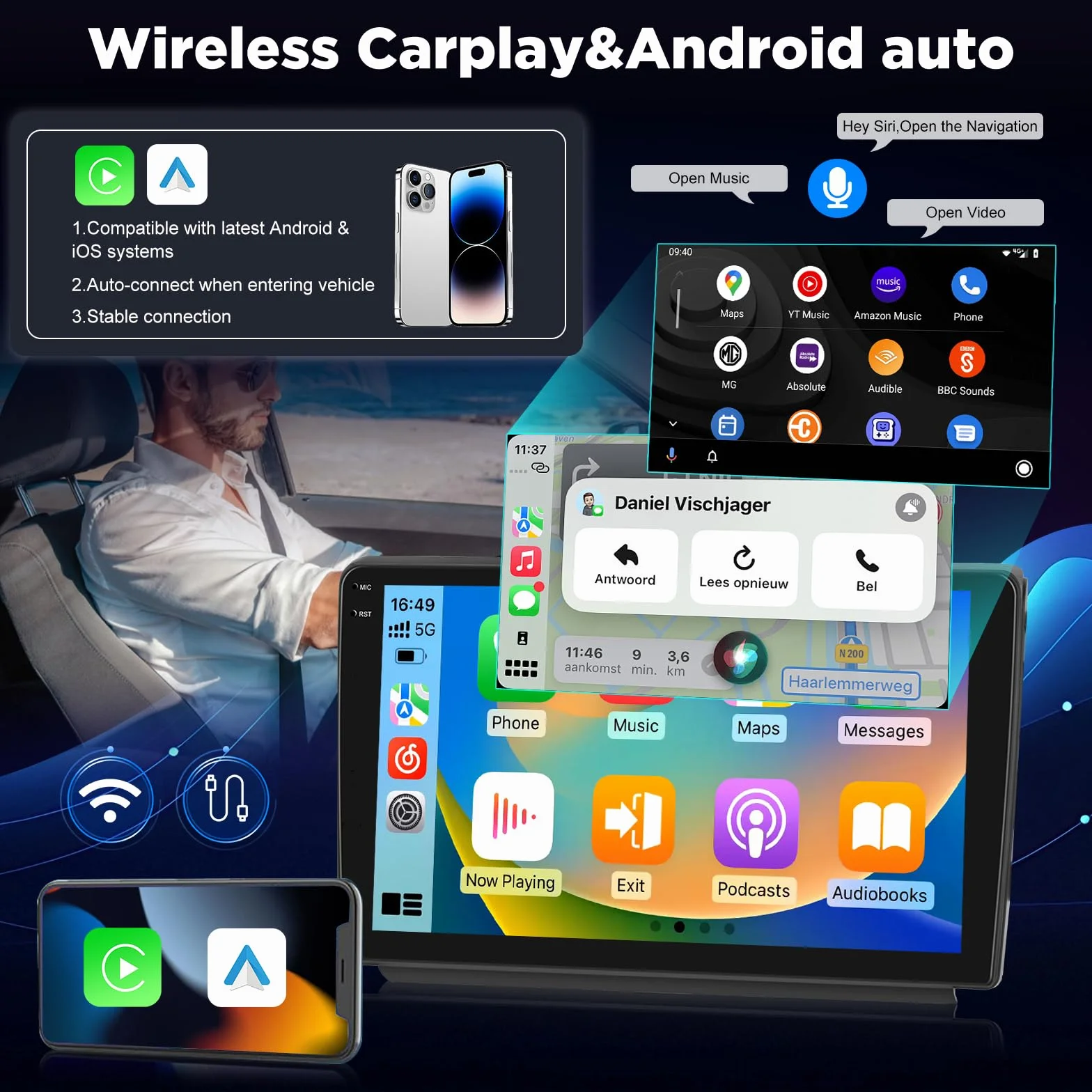 Radio samochodowe 4+64G do Peugeot 308 408 2007-2015, Android Radio z ekranem dotykowym z bezprzewodowym CarPlay i Android Auto, GPS Wi‑Fi Bluetooth, aktualizacja Plug & Play + kamera cofania