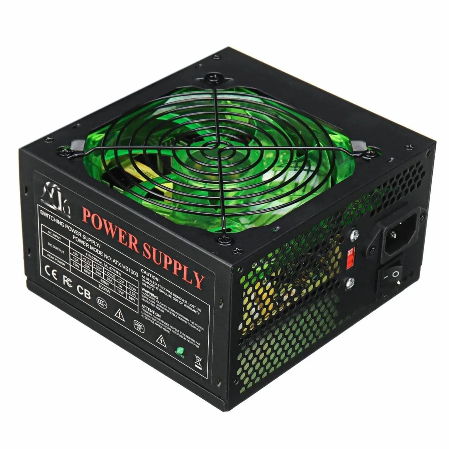 PURYN Zasilacz 1000 W 120 mm wentylator LED 24-pinowy PCI SATA ATX 12 V zasilacz komputerowy do obudowy komputera PC