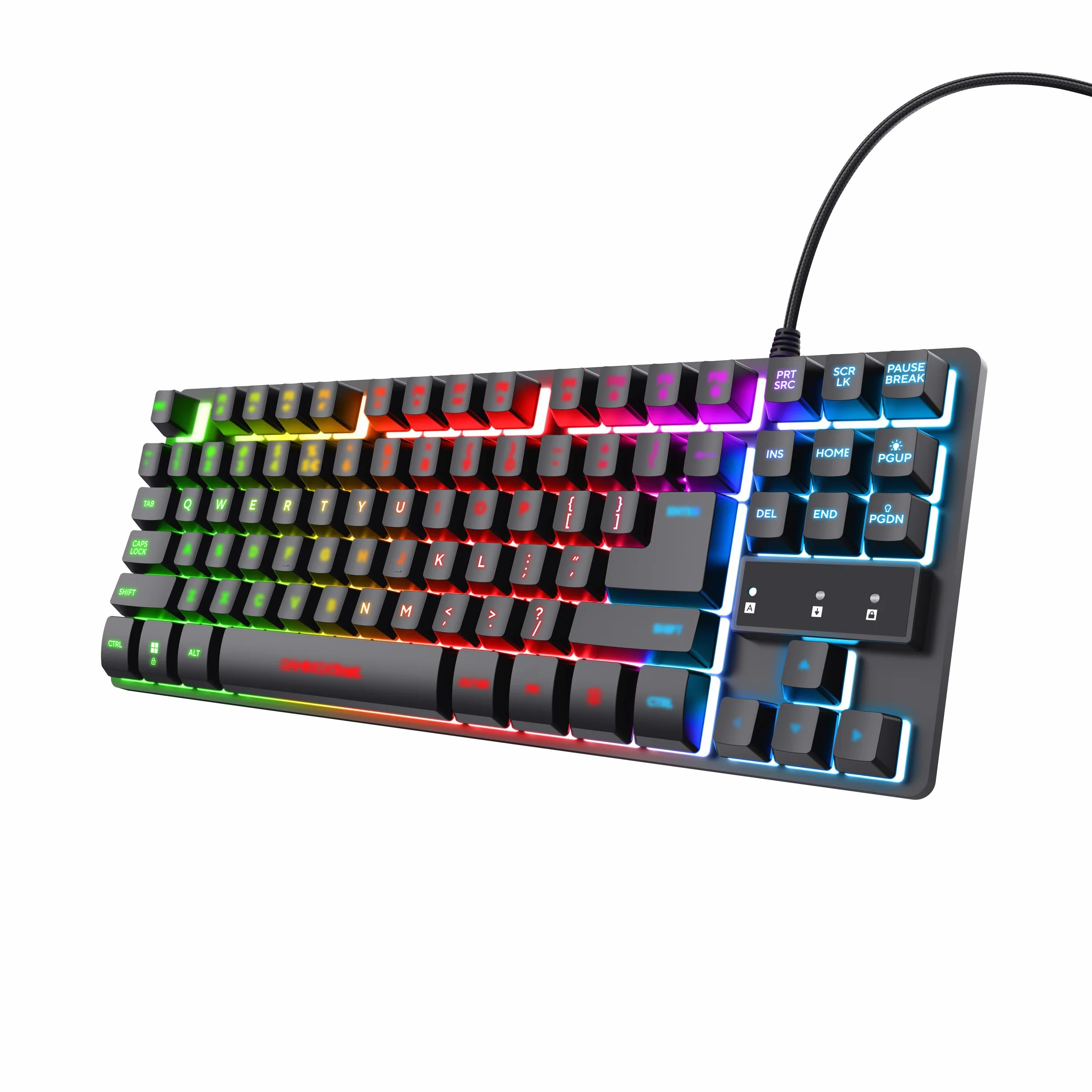 Trust Gaming Gamer TKL GXT 833 Thado podświetlenie klawiatury RGB bez tenkeylu (20% mniejszy), membrana, hiszpański układ QWERTY, anty-ghosting, USB, z kablem, PC/PC