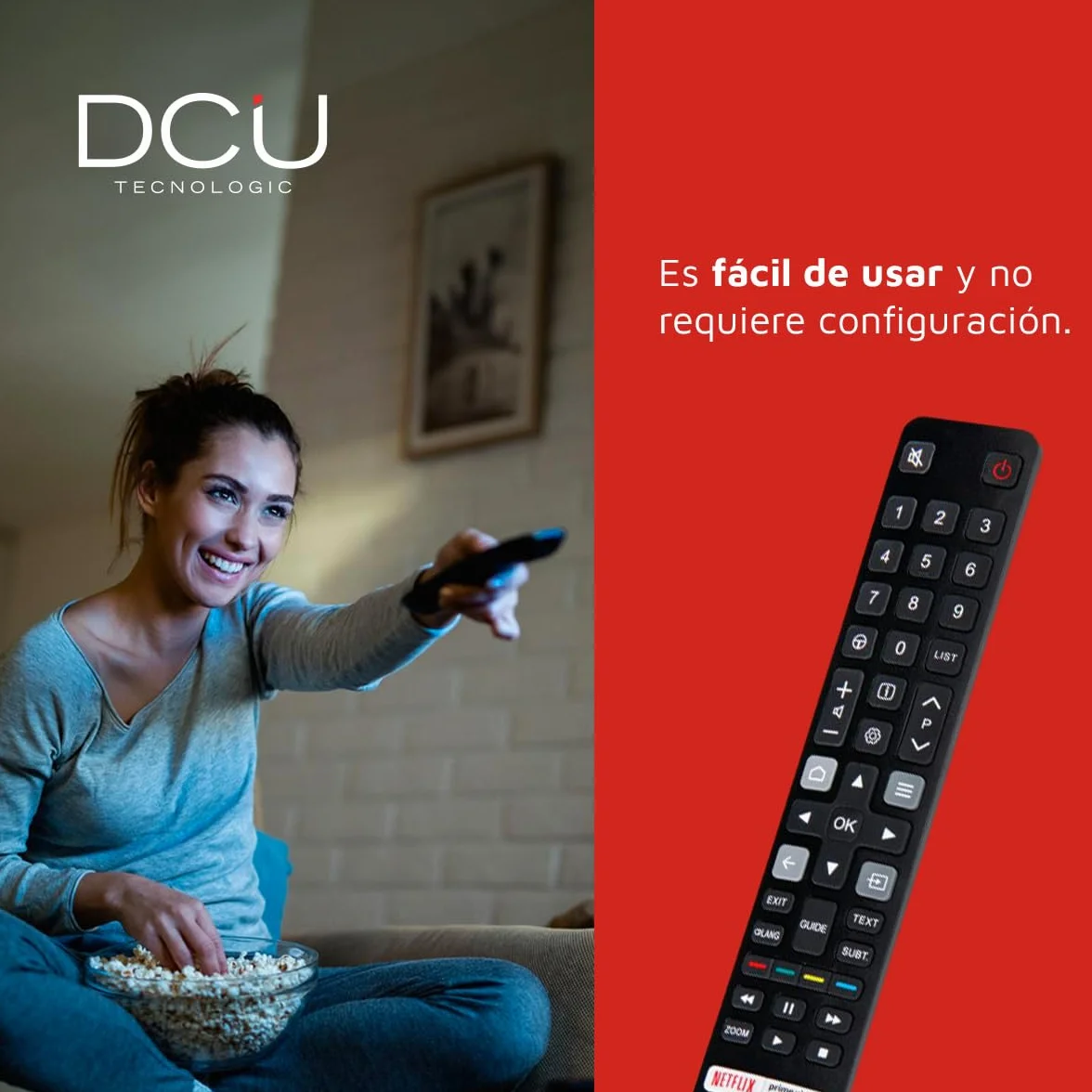 DCU Tecnologic | Pilot TV, Pilot do telewizorów TCL Zawiera przyciski do Netflix, Prime Video, kolor czarny