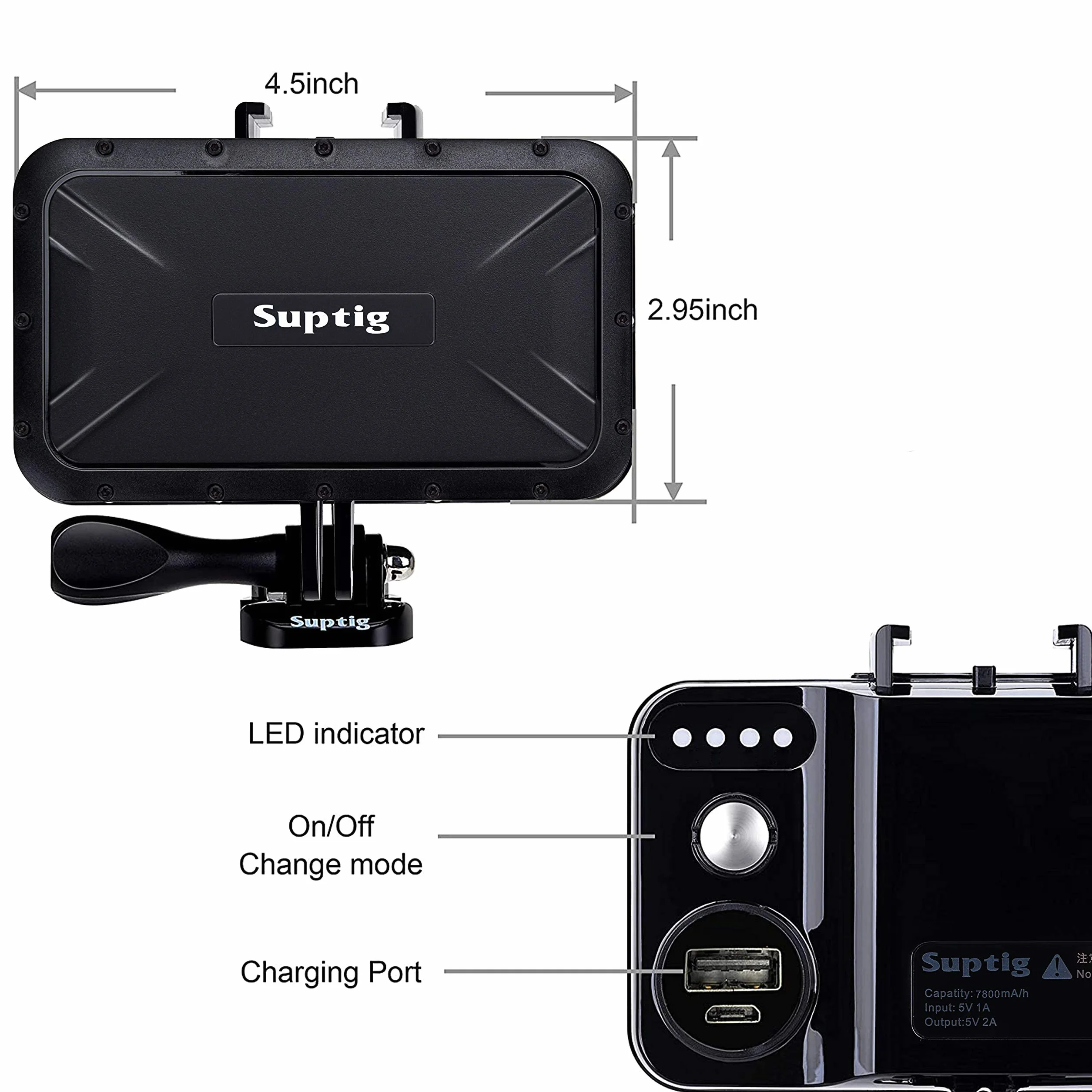Suptig Przenośna ładowarka, wodoodporna bateria zewnętrzna 7800 mAh, kompatybilna z GoPro Hero13 Hero12 Hero12 Hero11 Hero10 Hero9 Hero8 Hero7 Hero6 Hero5 Hero4 Hero Session DJI Osmo AKASO