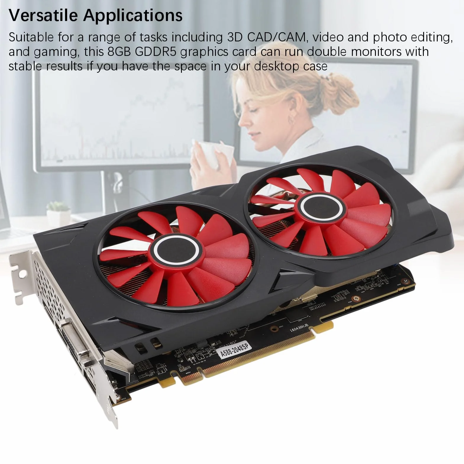 ciciglow Karta graficzna GDDR5 8 GB, karta graficzna 256 bit GPU PCI Express 3.0 X 16, karta graficzna do gier z 2 wentylatorami chłodzącymi do gier 4K Gaming PC 1080p, 3A