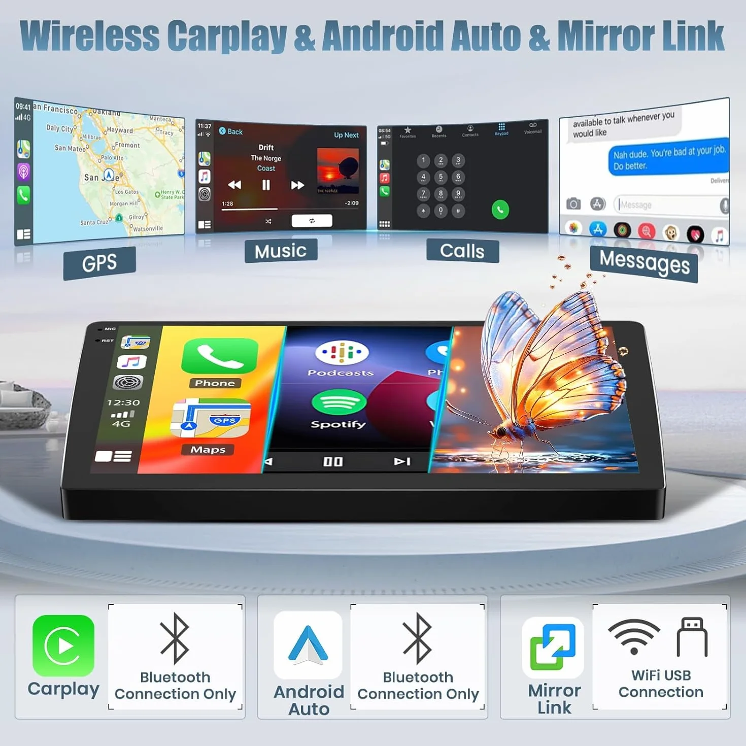 BYNYXI 9 cali 2 GB + 32 GB bezprzewodowy system Android, auto CarPlay, kompatybilny z Ford Transit Custom 2018-2023, Android 14, nawigacja GPS, podzielony ekran, WIFI, Bluetooth, radio samochodowe