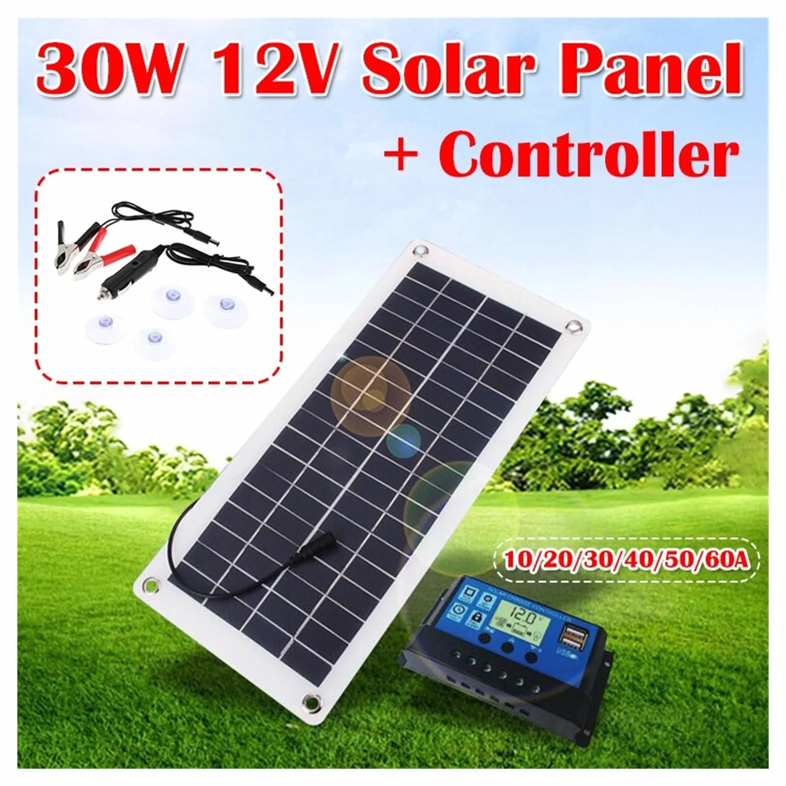 łAdowarka Z Panelem SłOnecznym Zestaw paneli słonecznych Kompletne podwójne wyjście USB Ogniwa słoneczne Poly Solar Board Kontroler Outdroor Ładowarka do akumulatorów(With 50A Controller)