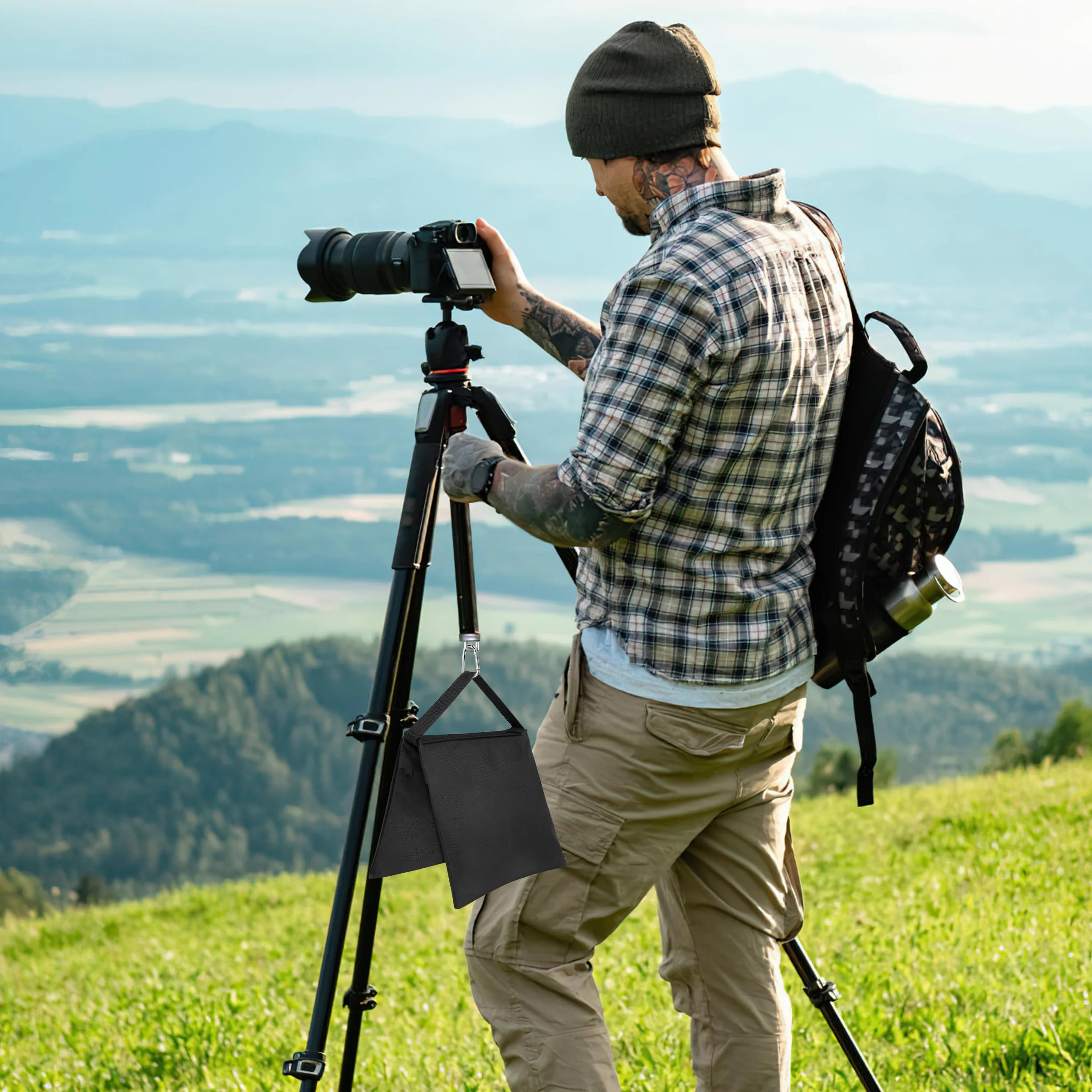 Worki na piasek do fotografii, pusty worek na piasek z karabińczykiem, do fotografii, stojaków świetlnych, 2 sztuki (czarne)