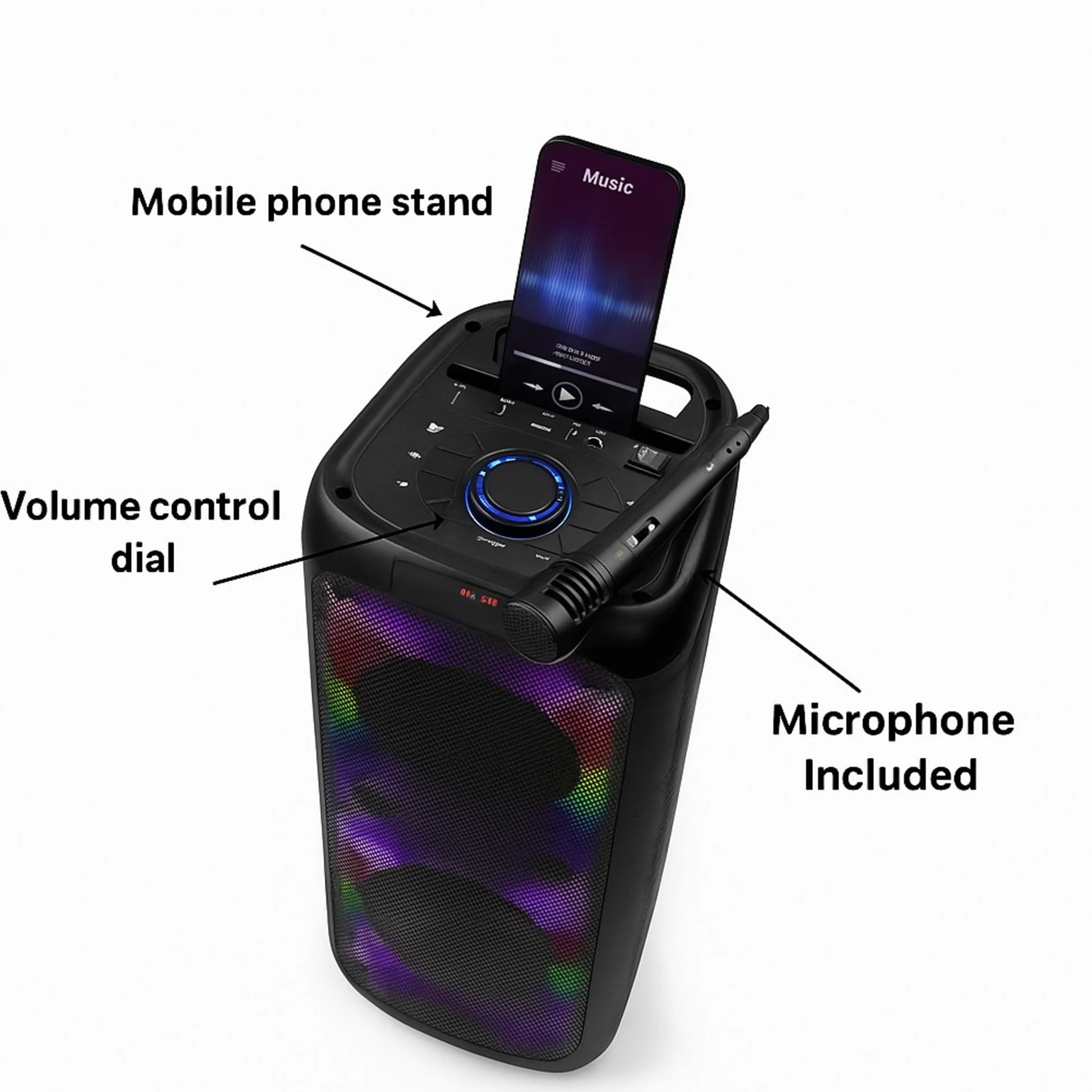 Intempo Blaze głośnik Bluetooth imprezowy 100 W PMPO z mikrofonem karaoke | 5 trybów oświetlenia LED, zasięg bezprzewodowy 25 m, akumulator 3000 mAh, do 10 godz. odtwarzania