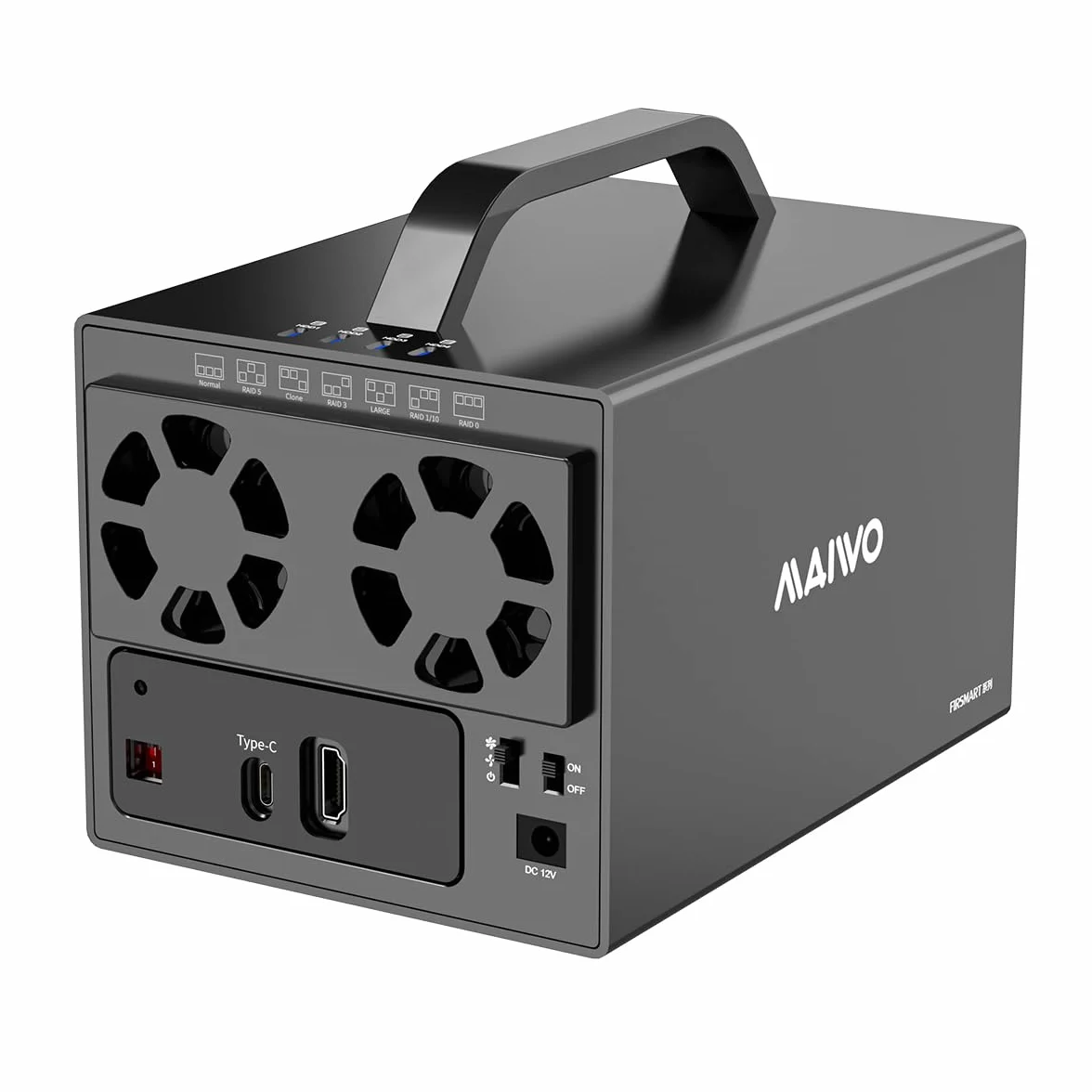 MAIWO Obudowa HDD RAID USB-C z 4 gniazdami do dysku SATA 6.3 cm 8.9 cm z wentylatorem chłodzącym, kabel USB A-C 3.1 i C-C, obsługuje Raid Normal, 0,3,5,1/10, klon/duży (jbod) i pojemność 96 TB, DAS