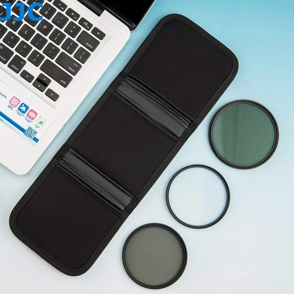 JJC Składane etui do przechowywania filtrów UV CPL ND do 82 mm (klamra do paska ze ściereczką do czyszczenia z mikrofibry, 3 kieszenie)