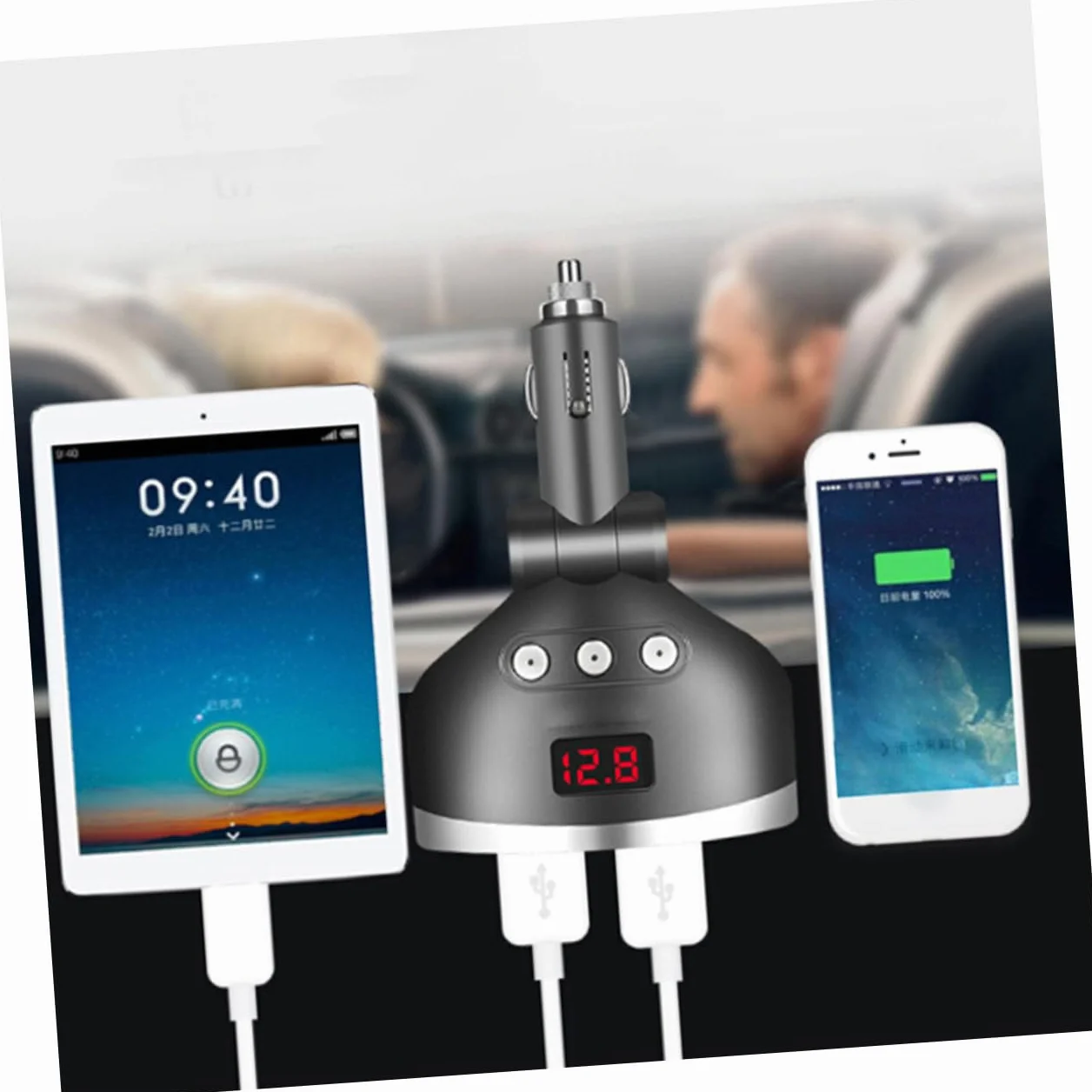 PACKOVE 3kawałki Adapter Samochodowy Gniazdowy z Podwójnym Usb i Wyświetlaczem Napięcia Ładowarka Do Gniazda Zapalniczki Szybkie Ładowanie Dla Telefonów Komórkowych i Czarny