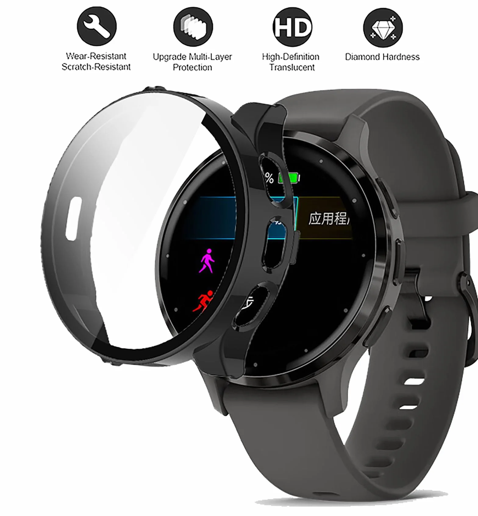 GIOPUEY 2-pak etui kompatybilne z Garmin Venu 3 45 mm, szklana folia ochronna + twarda plastikowa ramka, osłona Garmin Venu 3 45 mm - czarne + czarne