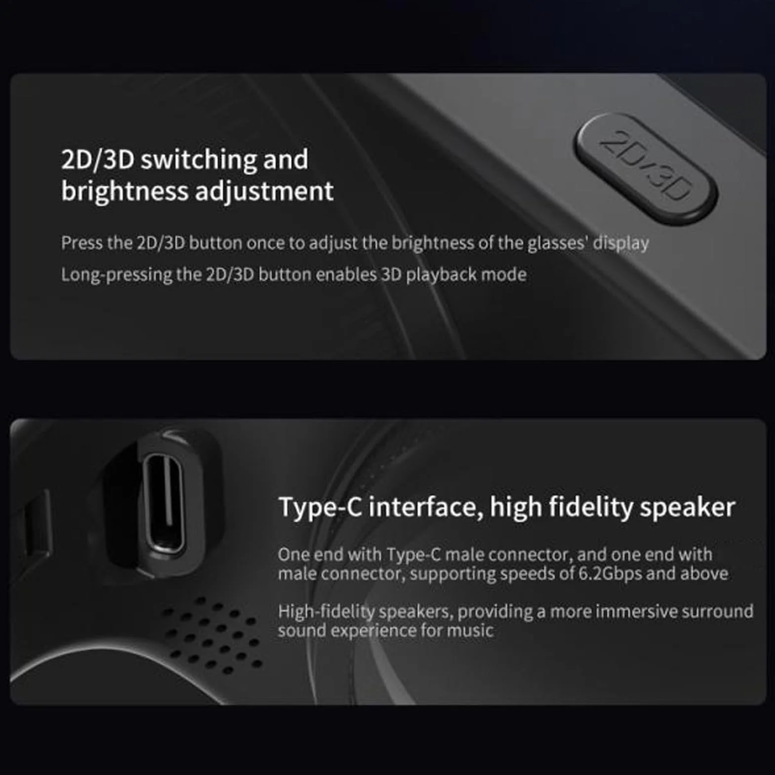 Okulary VR, okulary 3D do wirtualnej rzeczywistości, lekkie, ładowalne okulary 3D IMAX z możliwością ładowania, inteligentne okulary VR z baterią 8000 mAh, regulowana rozdzielczość 4K ~ HD