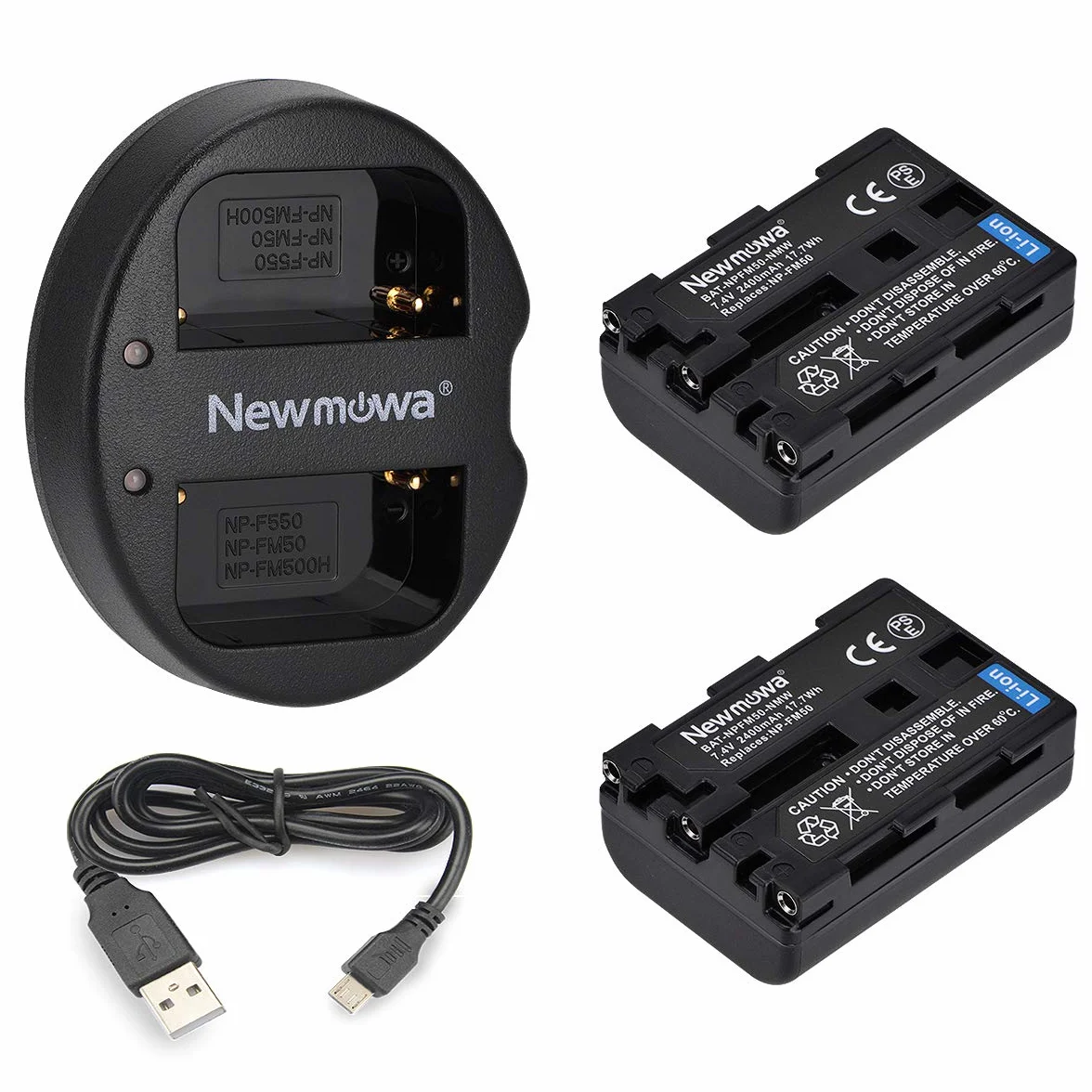 Newmowa NP-FM50 Zapasowa bateria (2-pak) i przenośna ładowarka USB zestaw do Sony NP-FM50 DSC-R1 DSC-F828 DSC-F717 DSC-F707 MVC-CD250 HDR-HC1 DCR-DVD301 DCR-DVD101