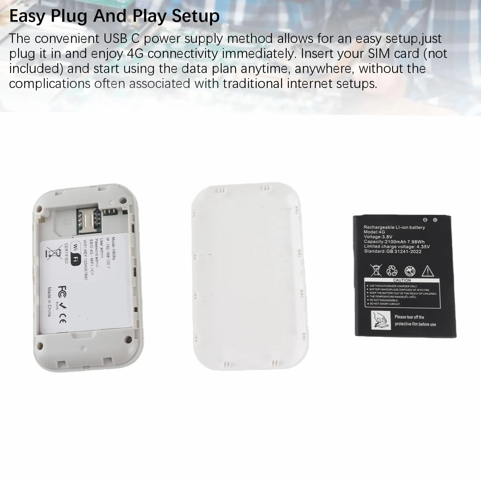 Gugxiom Kieszonkowy Hotspot WiFi 300Mbps 4G, Przenośny Router WiFi z Gniazdem SIM, Bateria 2100mAh, możliwość Podłączenia do 10 urządzeń w Podróży i na Kempingu