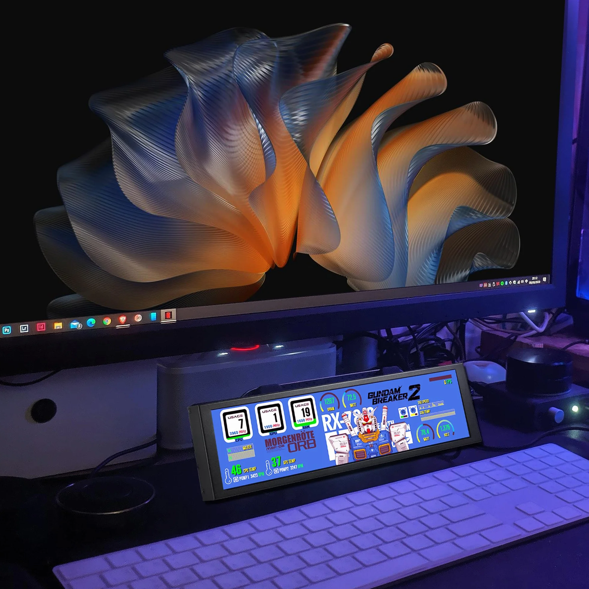 wisecoco 7.84 Inch Mini Monitor HD IPS 1280x400 Wtórny ekran rozciągnięty pasek Wyświetlacz LCD z obudową do laptopa Prędkość Temperatura Windows Aida64 CPU GPU Monitorowanie