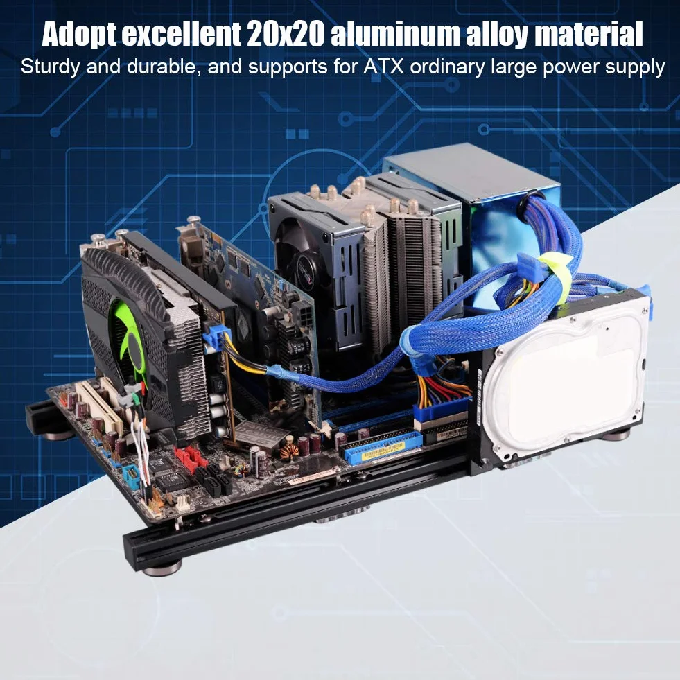 DIY offener Rahmen PC Fall, Aluminiumlegierung ATX-Computer-Übertaktungs-Test-Plattform-Fall, nehmen ausgezeichnete materielle Unterstützungen 20x20 für gewöhnliches großes Netzteil ATX an, kann den S