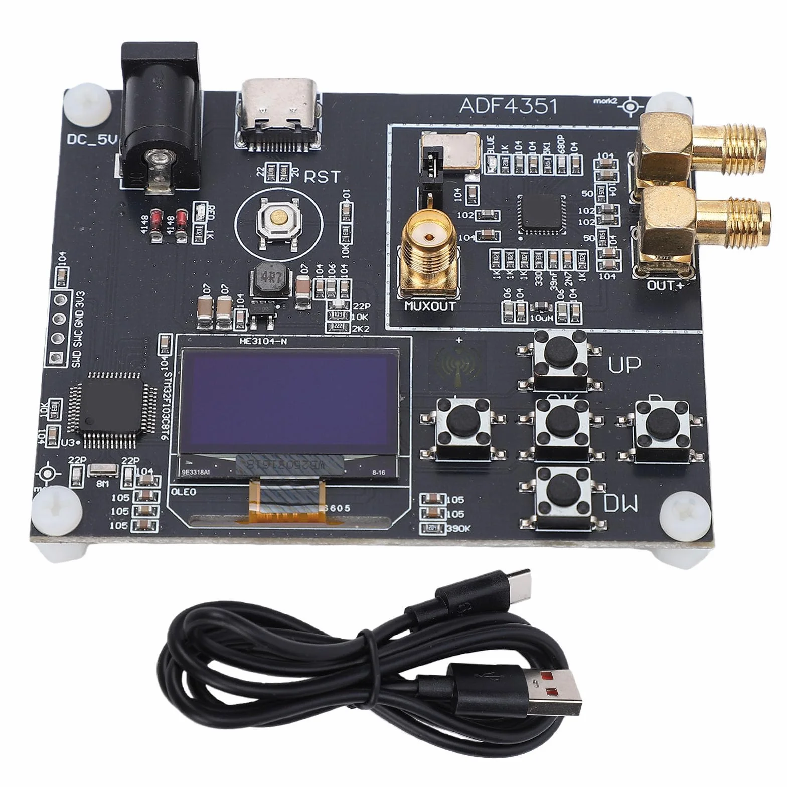 Focket ADF4351 Moduł z synchronizacją Fazy Płytka Syntezatora Częstotliwości RF 35 MHz–4,4 GHz, Szerokopasmowy Generator Sygnału RF PLL z Wyświetlaczem i Wyjściem SMA do Testowania Komunikacji i