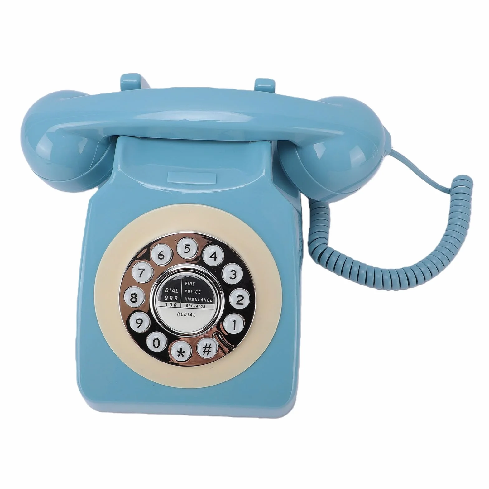 Bewinner Vintage Przewodowy Telefon Stacjonarny z Przyciskami Ponownego Wybierania, Złącze RJ11 Klasyczny Telefon Domowy w Stylu Retro, Nie Wymaga Zewnętrznego Zasilania do Domowego Biura (BLUE)