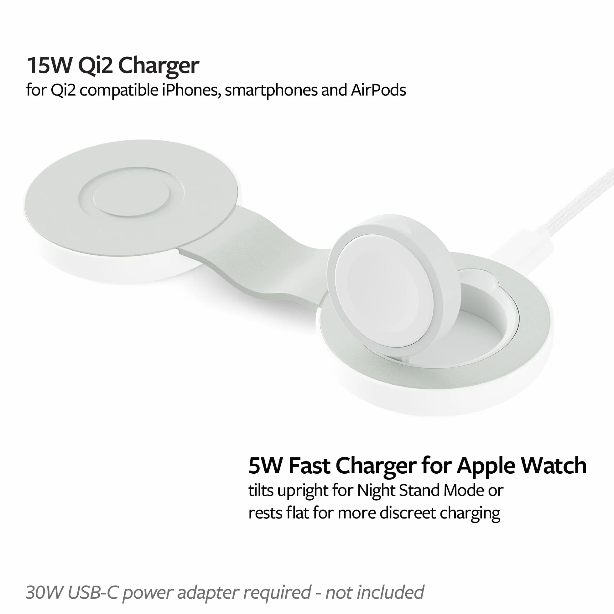 Twelve South Butterfly SE 2 w 1 Qi2 ładowarka podróżna do iPhone'a, Airpods i Apple Watch, biała