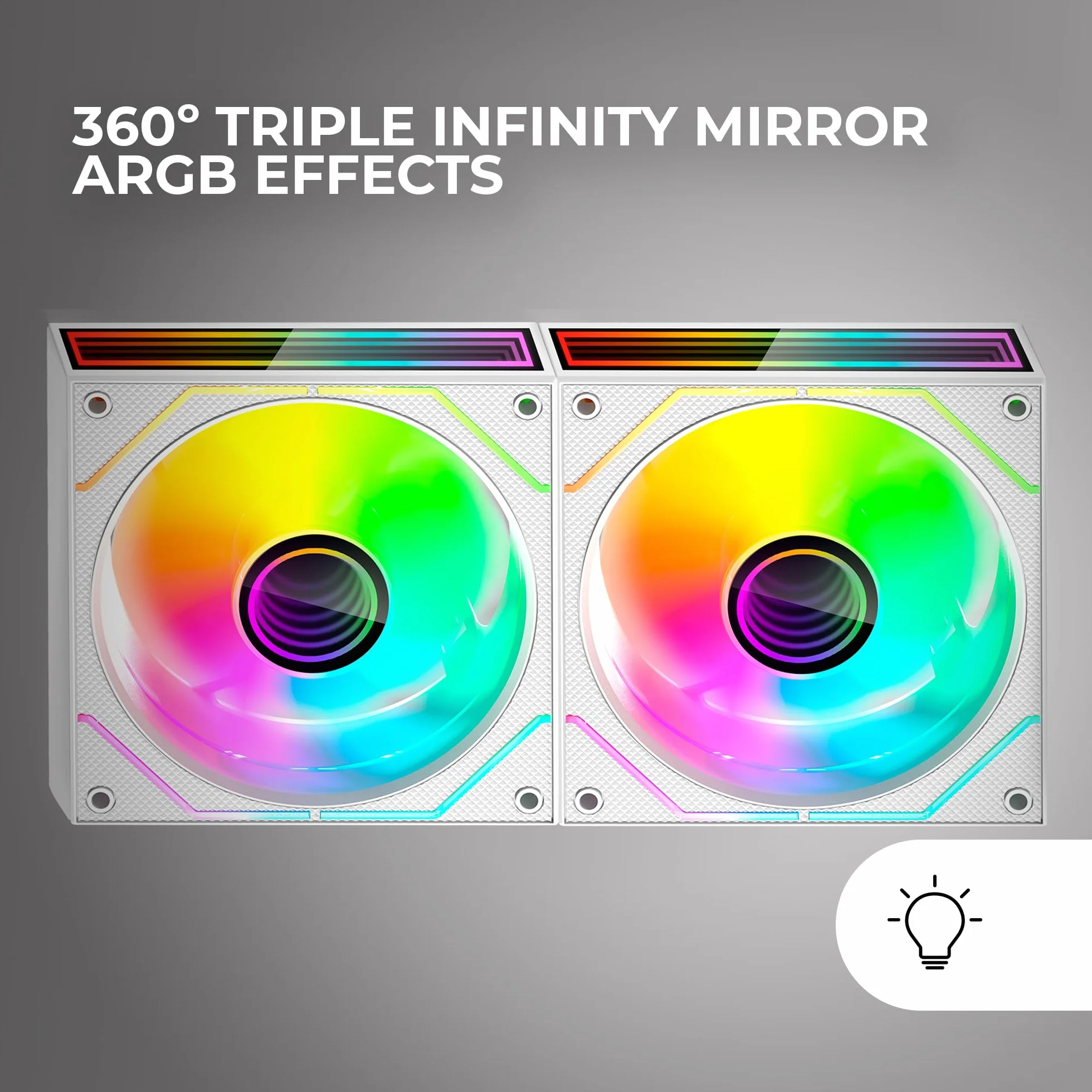 Mars Gaming MF-3DPROX2R, Zestaw 2x Wentylatory 120mm, Odwrócone Łopatki, Oświetlenie ARGB Triple Infinity Mirror 360°, Sterowanie PWM, Łożyska FDB, Wentylatory PC z Pełną Kompatybilnością ARGB, Biały