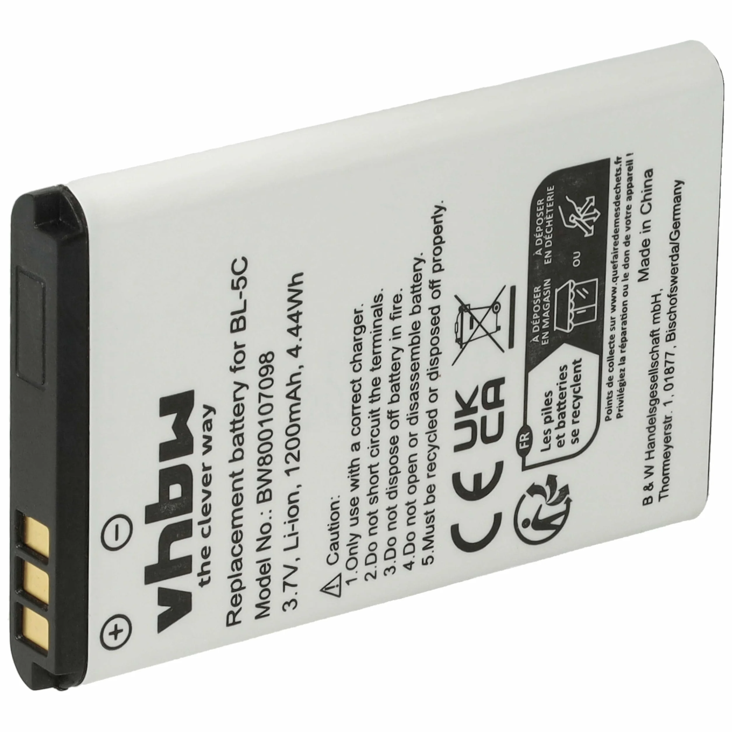 vhbw 1 x bateria kompatybilna z Nokia 1800, 1600, 1650, 1280, 1255, 1315, 1200, 1208, 1650, 1600 smartfonów (1200 mAh, 3,7 V, Li-ion)