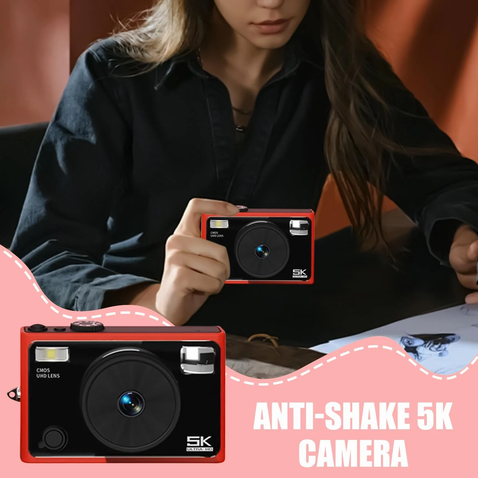 Aparat cyfrowy 5K, aparat lustrzany Kamera cyfrowa 5K do podróży | 72MP urządzenia vloggingowe, dostawy fotografica, narzędzie do robienia fotografii, 2,8-calowe ekran IPS dla dzieci,