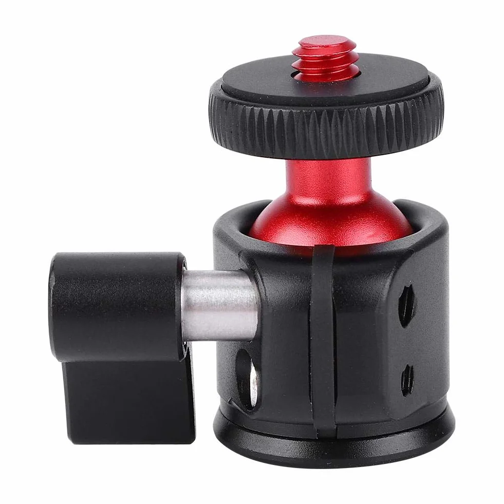 Głowica kulowa aparatu, metalowa obrotowa 360 stopni mini głowica kulowa 1/10.2 cm mocowanie śrubowe, aluminiowy statyw, adapter mini głowicy kulowej, do oświetlenia wypełniającego aparat DSLR