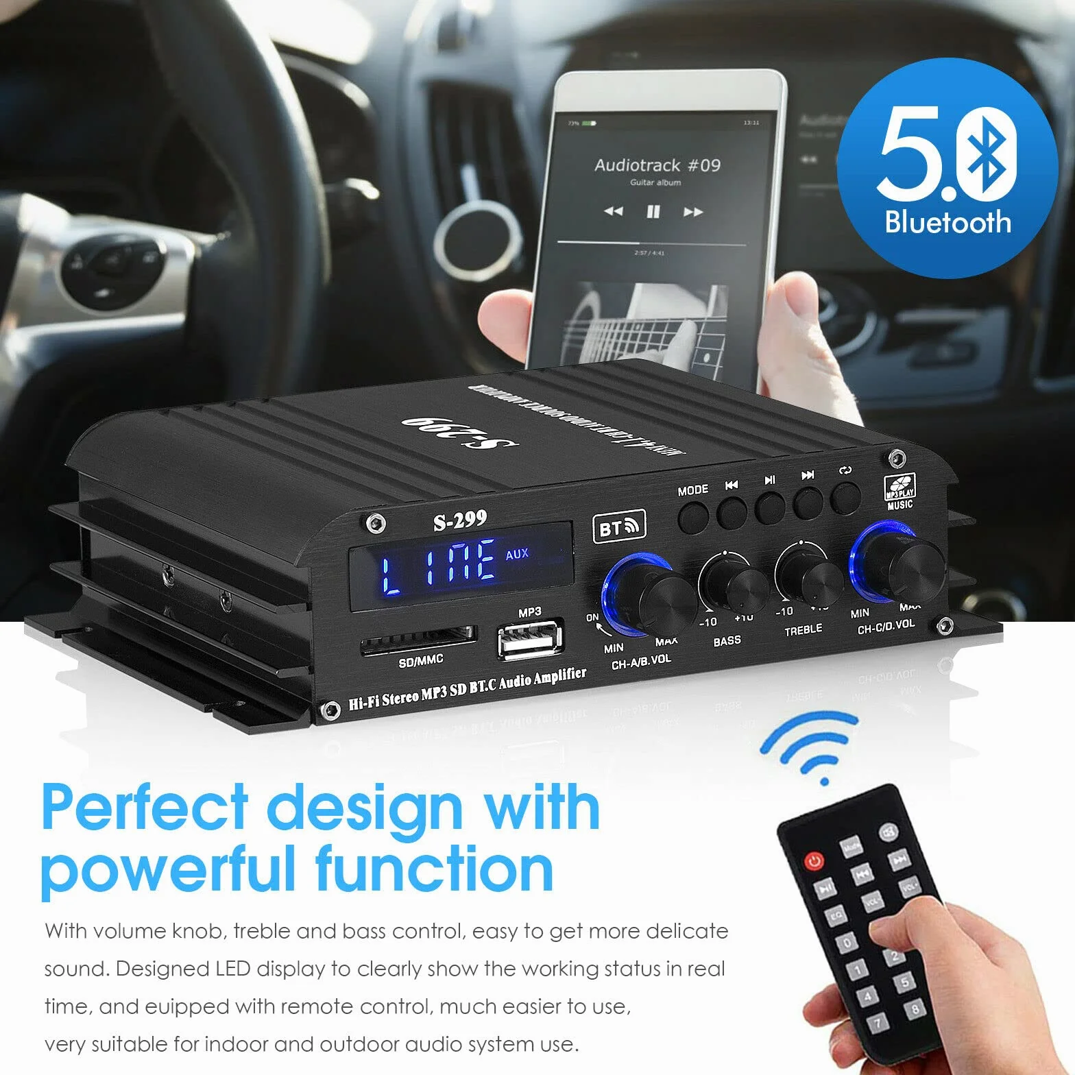 4.0-kanałowy wzmacniacz HiFi Wzmacniacz cyfrowy Bluetooth do domowego/samochodowego wzmacniacza basowego