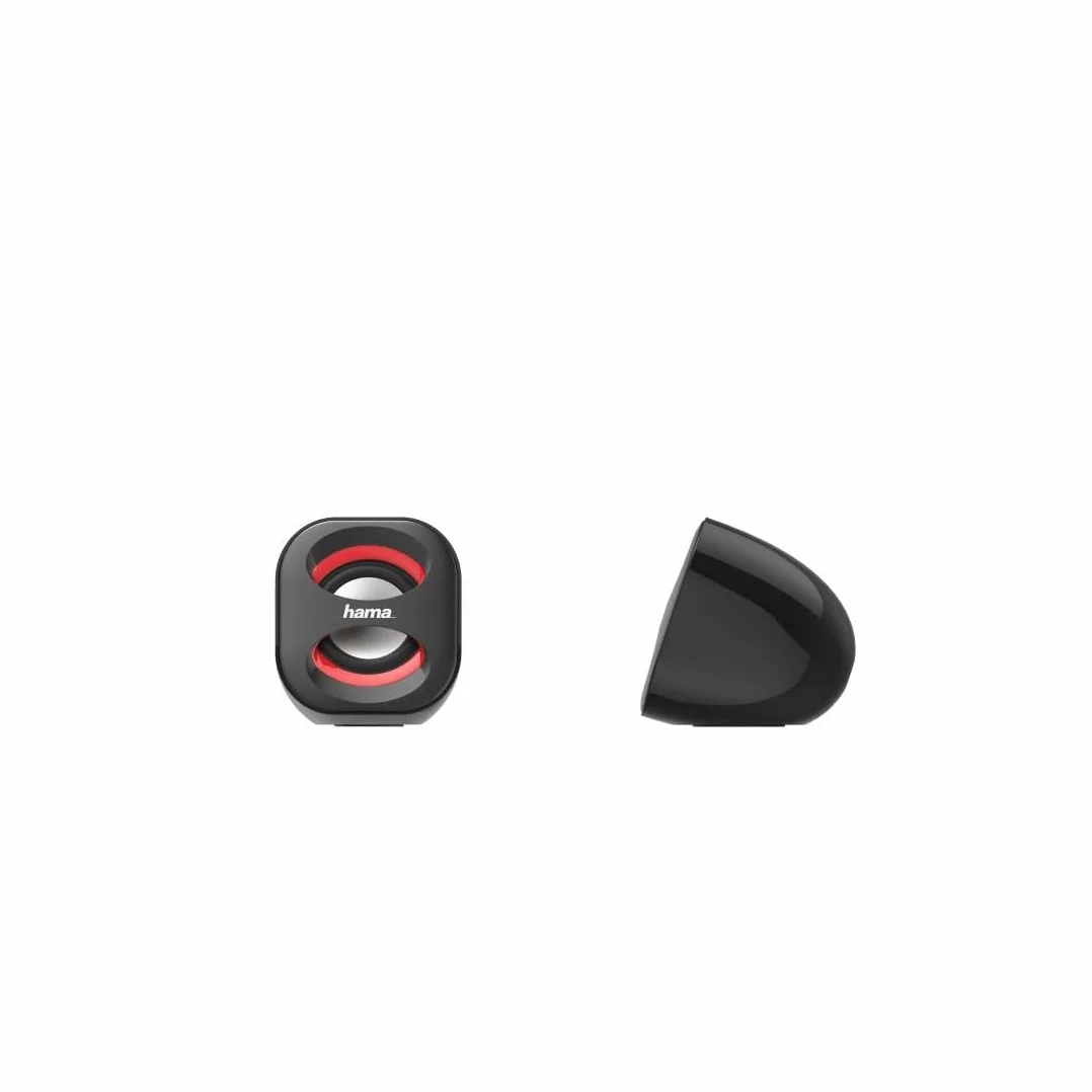 Hama Przewodowe głośniki do laptopa "Sonic Mobil 183" (Jack 3,5mm, regulator głośności, stereo, 120-20000 Hz, 7,2 x 7,5 x 8,2 cm) czarne/czerwone
