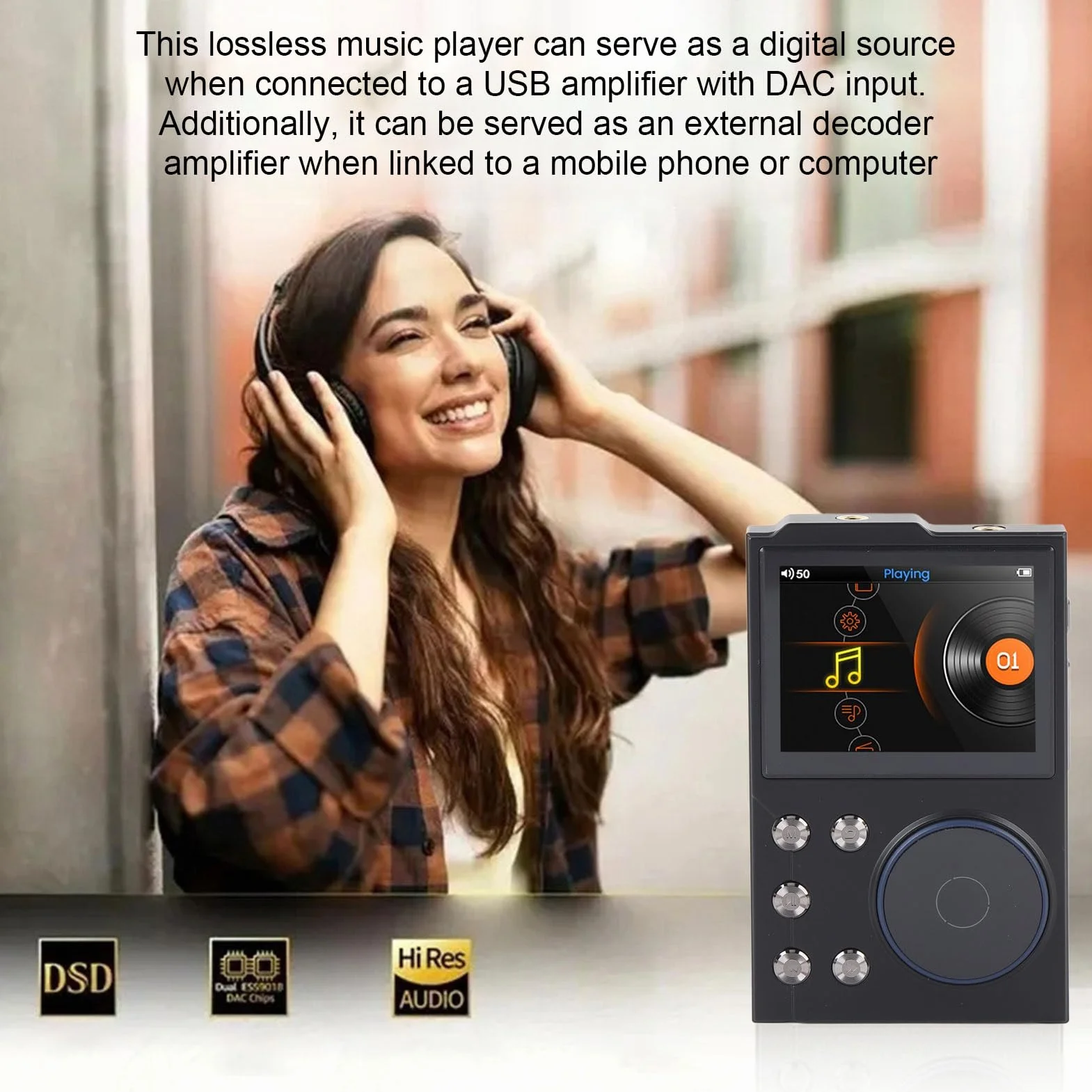 LICAEVEY Odtwarzacz MP3 HiFI z Bluetooth 5.3 | 2,4 "Display HD Portable Music Player | Bezprzestierny DSD FLAC Digital Audio Player | 16 GB + 256 GB Rozszerzalny pamięć