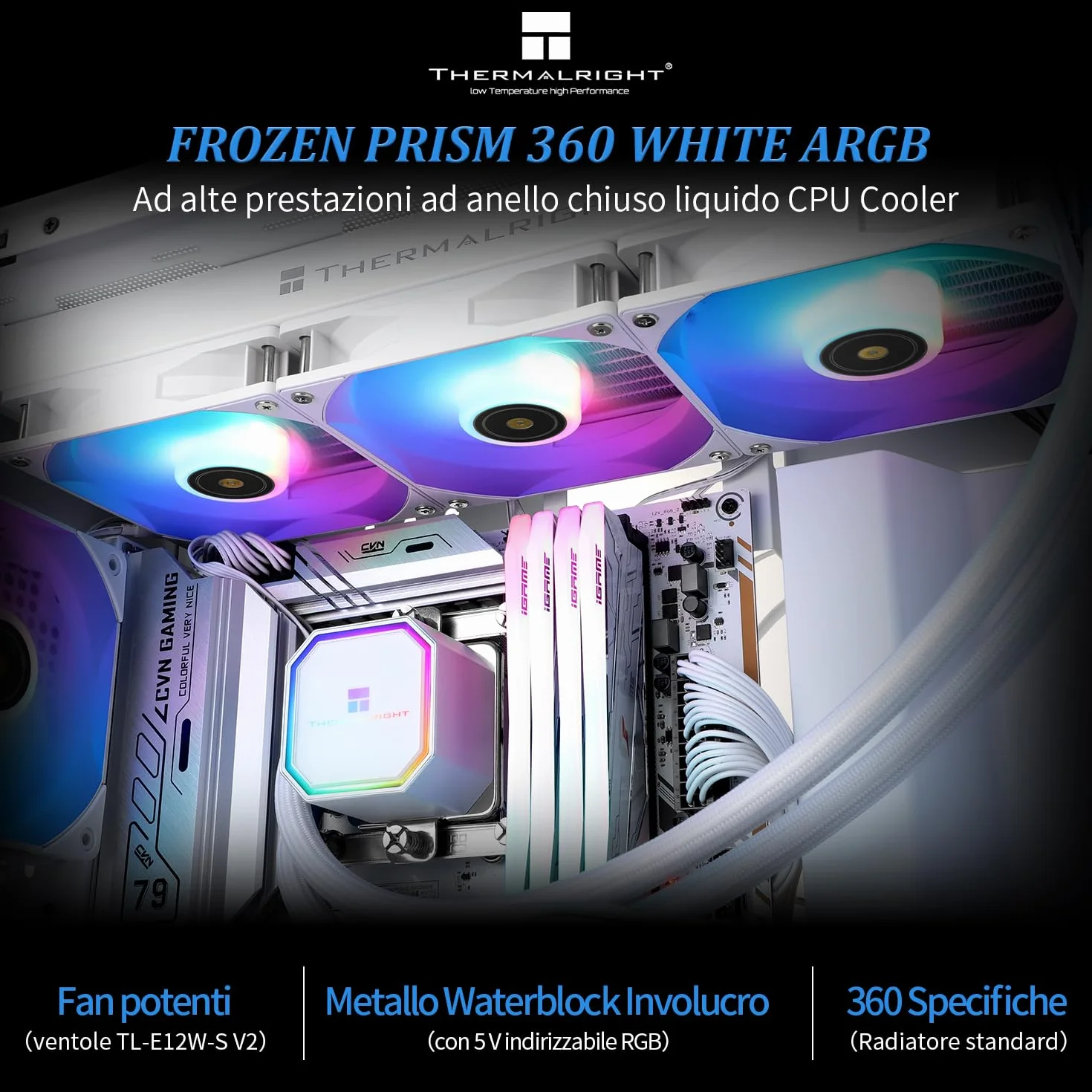 TR Frozen Prism 360 White ARGB 120 mm wentylator PWM Chłodnica cieczy procesora, wbudowany radiator do chłodnicy wody do AMD/AM4/AM5, INTEL 1700/1150/1151/1200/2011
