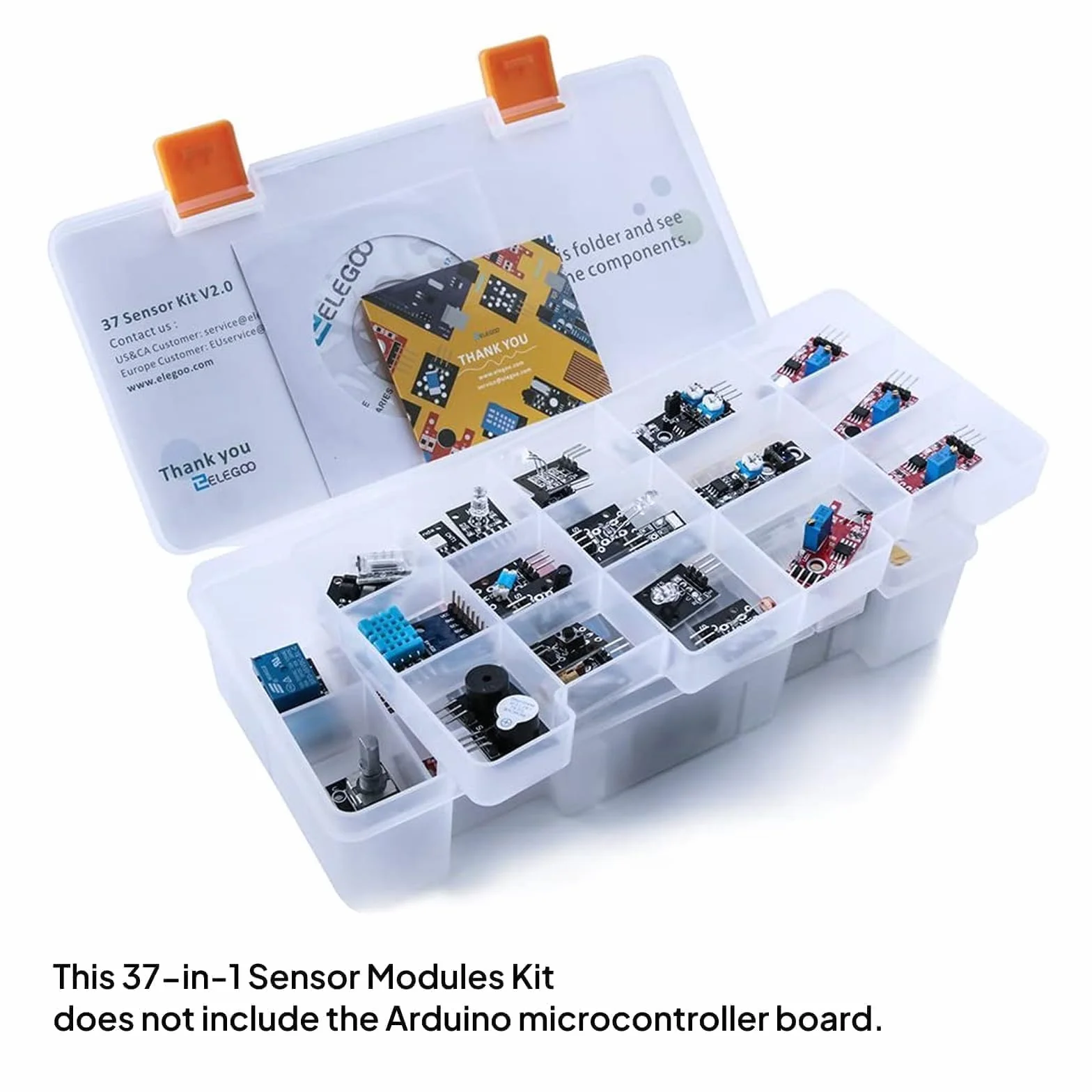 ELEGOO Enhanced 37-in-1 Sensor Kit kompatybilny z Arduino IDE dla projektów elektronicznych, płytka mikrokontrolera nie wchodzi w skład zestawu